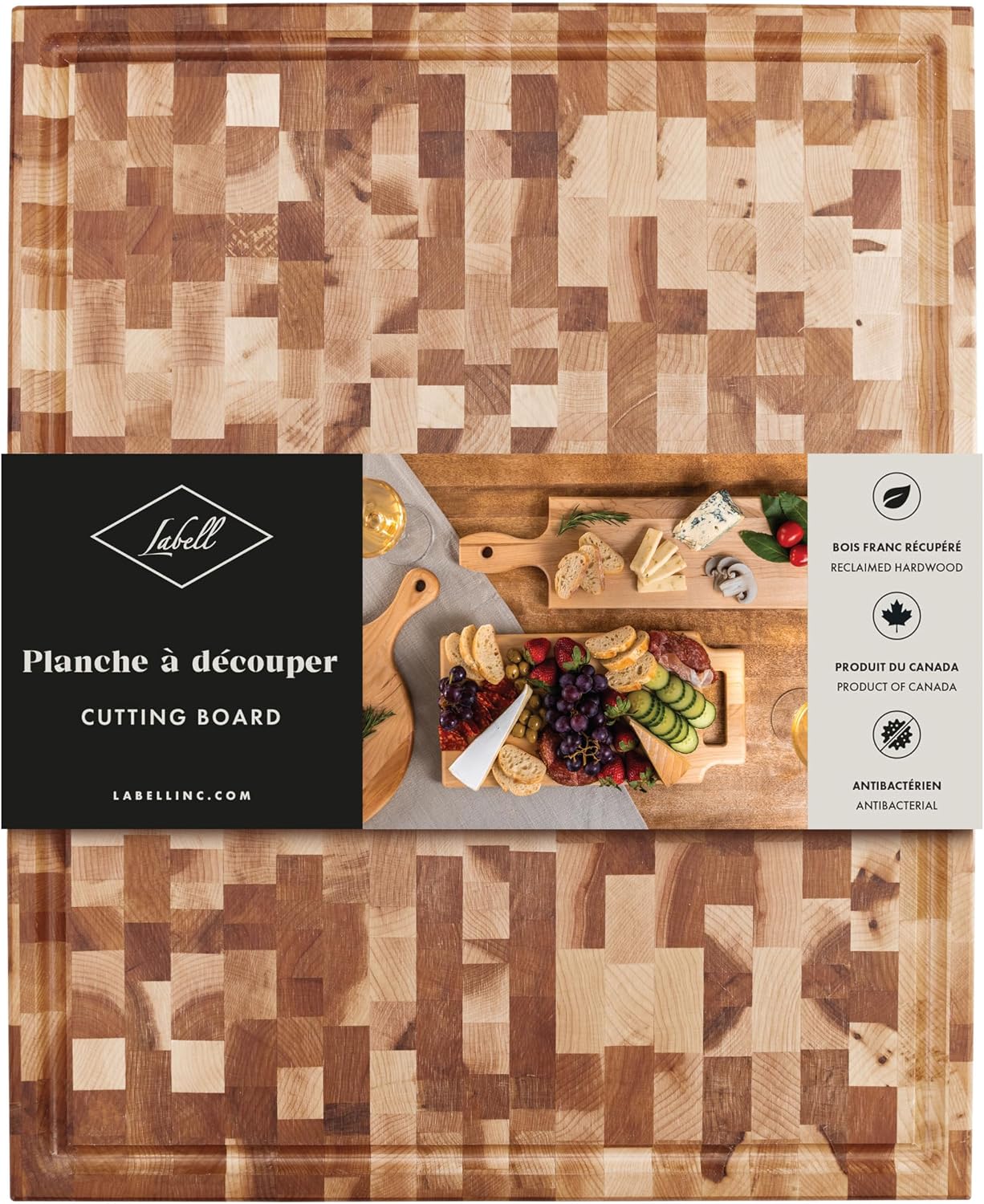 Labell Large Canadian Maple Cutting Board, Juice Groove, 16 x 20 x 1.5 in | Wood Butcher Block, Food Prep, Natural, Durable, for Kitchens