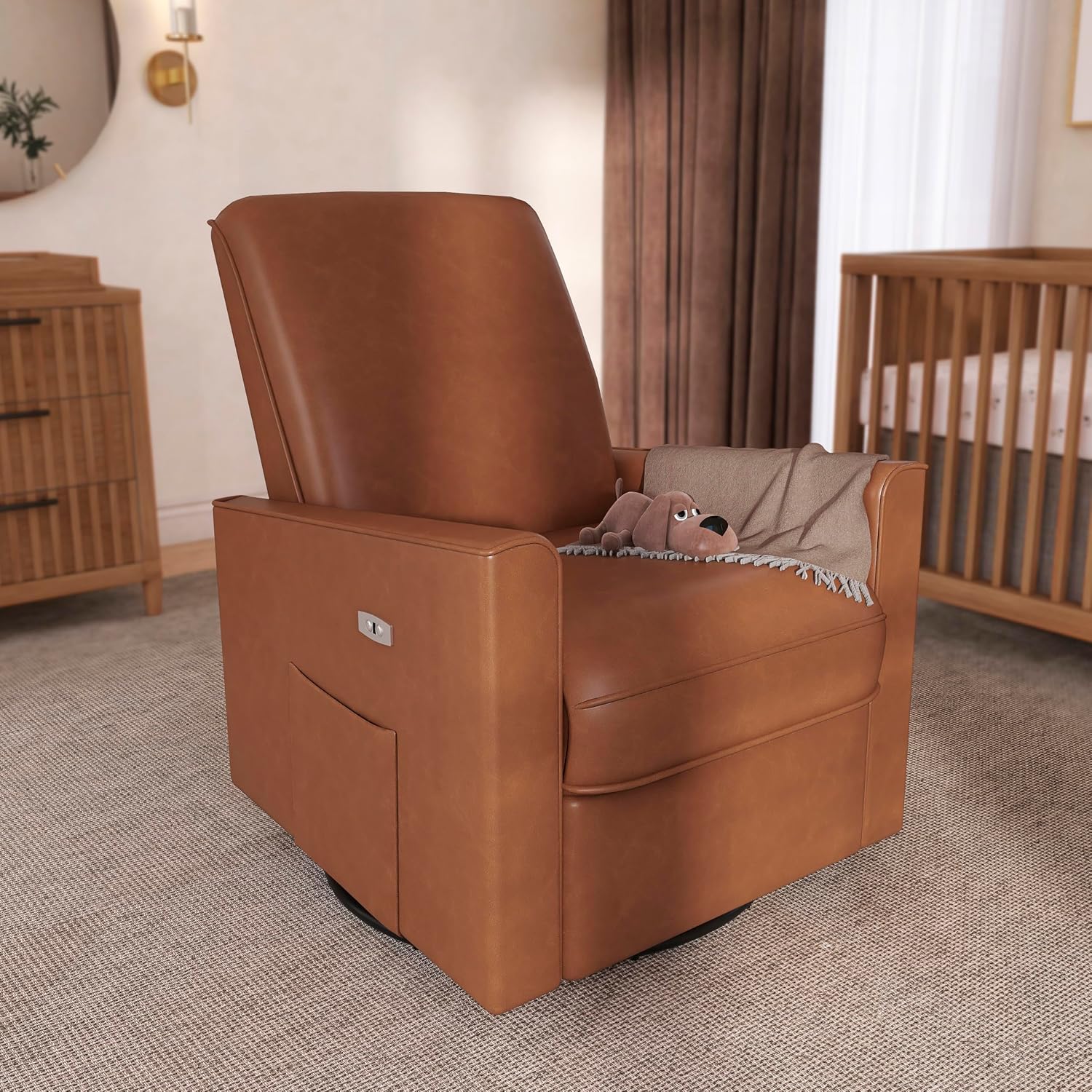 évolur Harlow Upholstered Power Glider Recliner with USB Charging – Rocking & 275° Swivel with Smooth Glide – Greenguard Gold & FSC