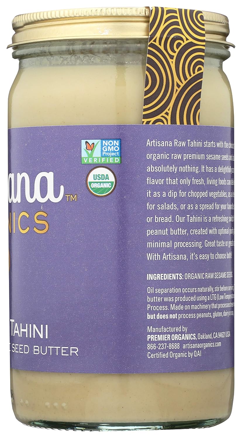 Artisana Organics Raw Tahini Sesame Seed Butter - Just One Ingredient, Unroasted, Vegan, Paleo and Keto Friendly, Non-GMO, 14oz Jar