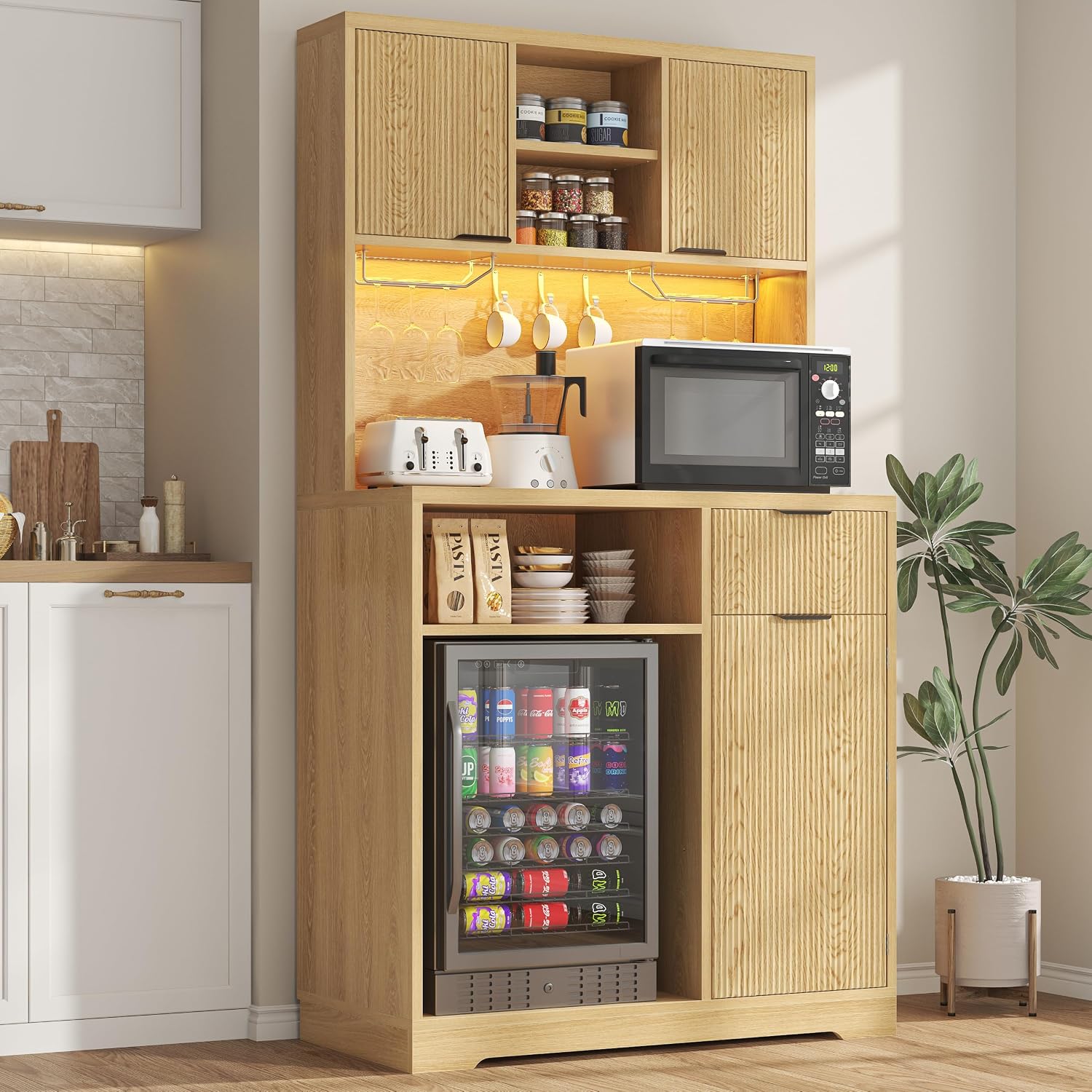 kepptory 47” Pantry Cabinet, Kitchen Pantry Storage Cabinet with Doors and Adjustable Shelves,Freestanding Buffet Cupboards Sideboard for Living Room and Dinning Room (White)