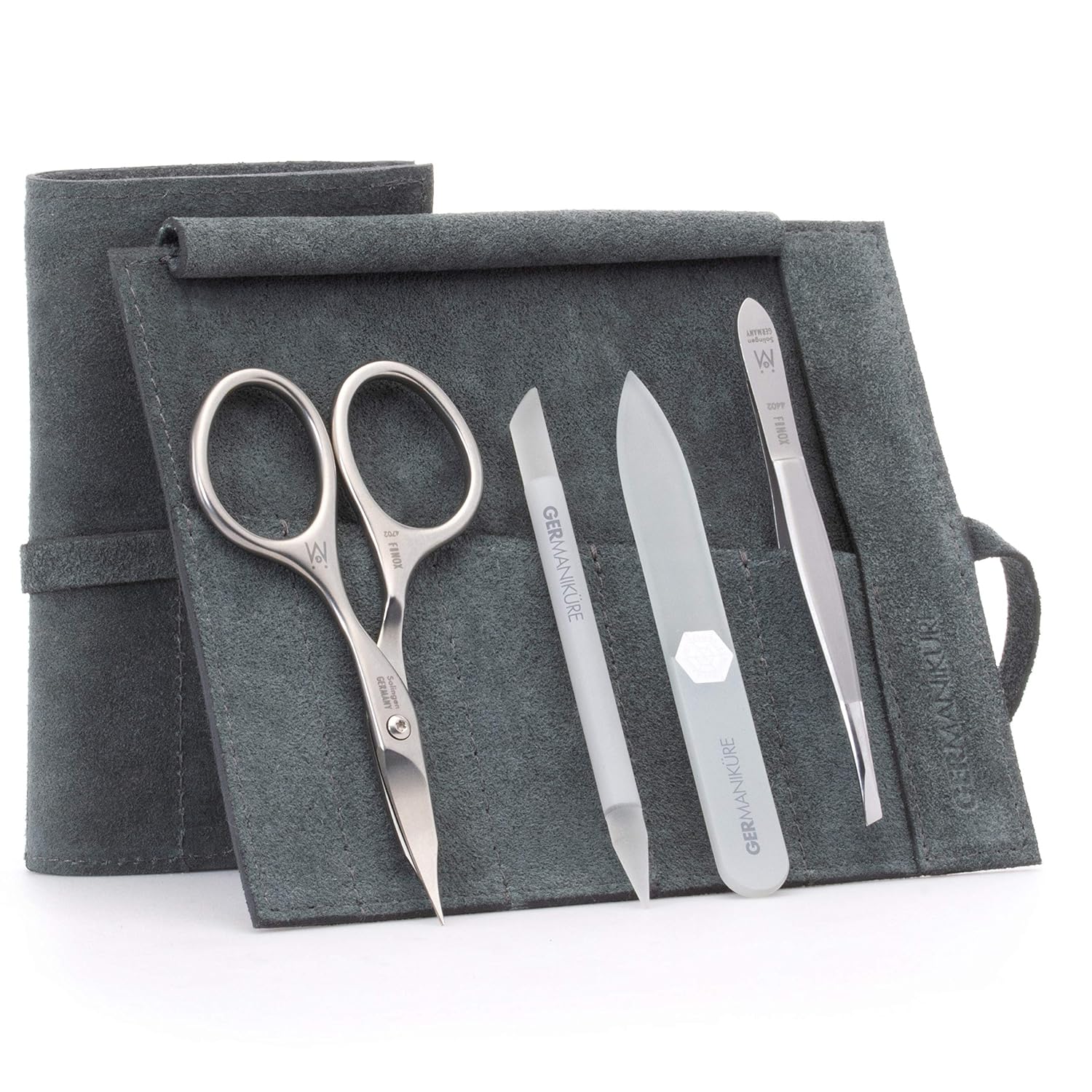 GERMANIKURE 4pc Manicure Nail Care Kit, Solingen Germany, Yellow Suede Roll