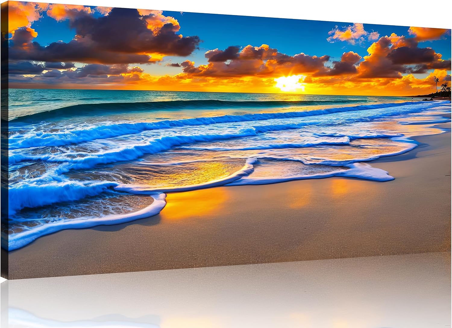TutuBeer 3 Panel Beach Canvas Wall Art for Home Decor Blue Sea Sunset White Beach Painting the Picture Print on Canvas Seascape the Pictures for Home Decor Decoration,Ready to Hang
