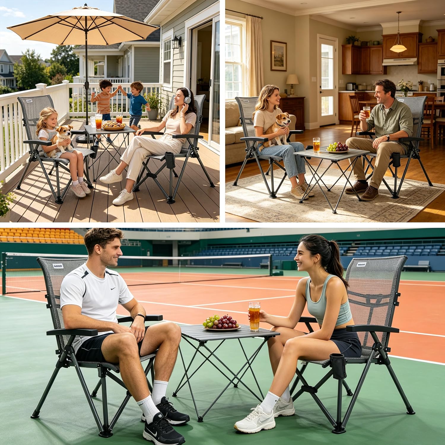 SUNNYFEEL High Back Folding Camping Chair 500 lbs with Aluminum Frame, Grey | Ergonomic Back Support, High-Resilience Fabric & Uv-Rated, Detachable Cup Holder and Carry Bag for Camping, Beach, RV, Patio