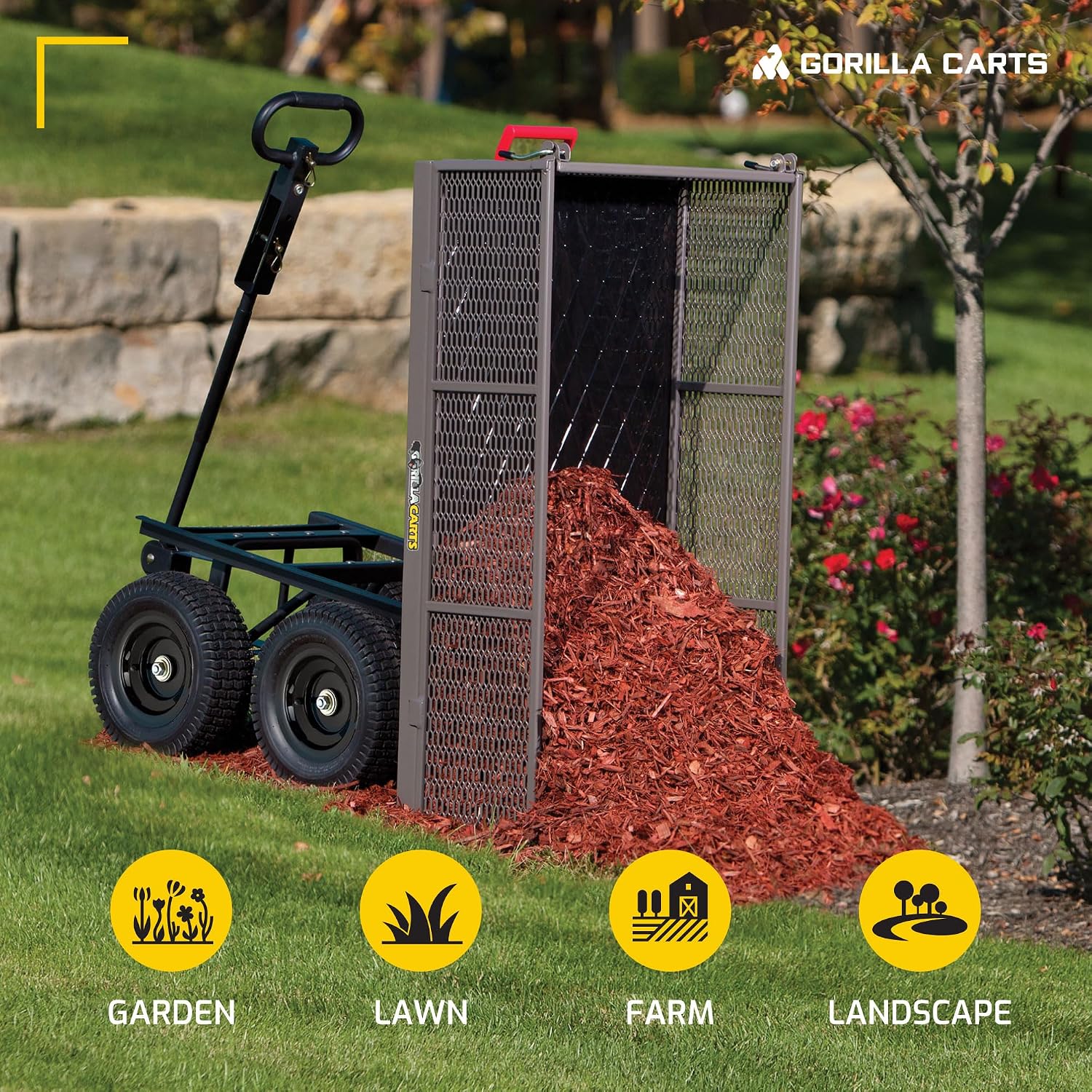 Gorilla Carts Steel Utility Garden Cart, 1200 lb. Capacity, 5 Cu Ft, Grey | 1