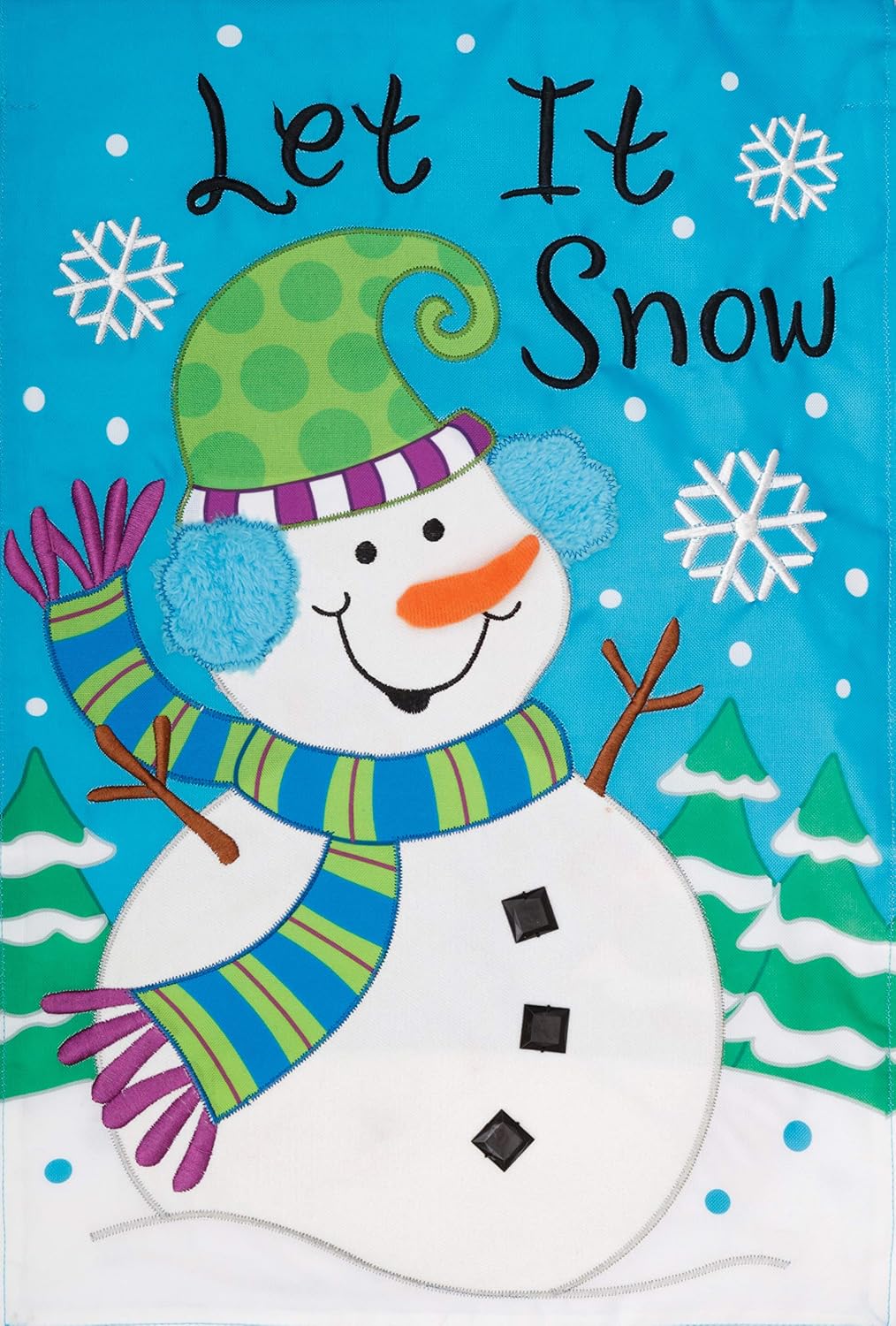 Let It Snow - Garden Size, Emboidered Applique Style, Double Sided Decorative Flag - Approx. 12 Inch X 17.98 Inch