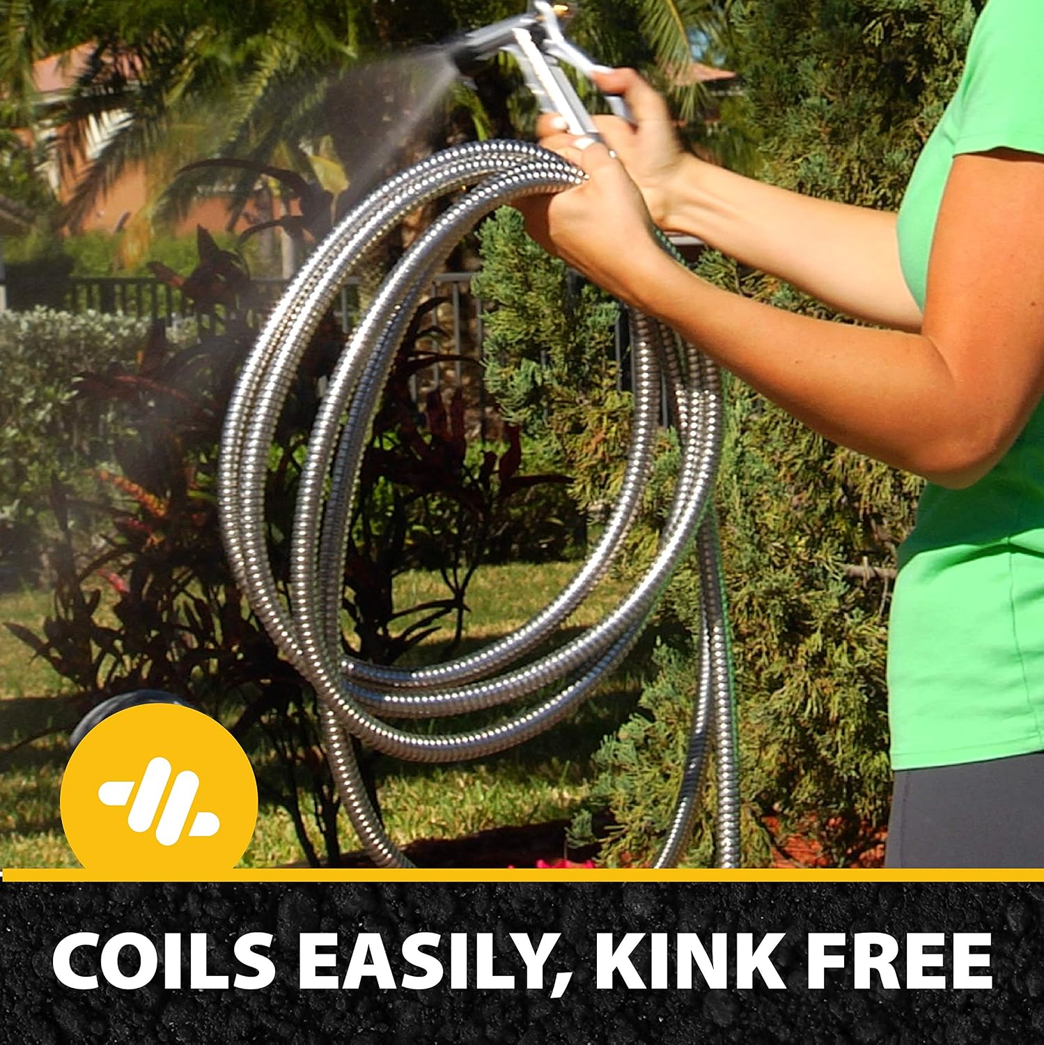BIONIC STEEL 50 Ft Metal Garden Hose with Sprayer Nozzle | Non Kinking Design, Stainless Steel Heavy Duty Water Hose 50Ft x 5/8 in. Flexible & NON Expandable for Water Flow, 500 PSI