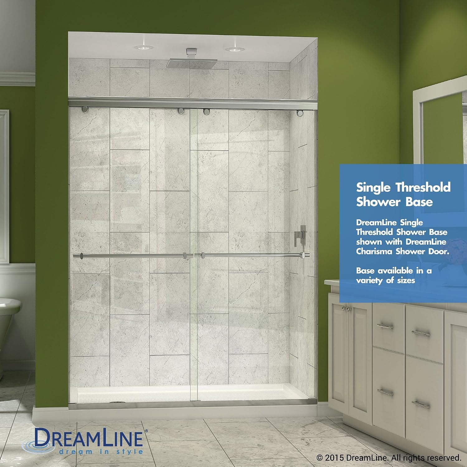 DreamLine SlimLine 32 in. D x 32 in. W x 2 3/4 in. H Center Drain Single Threshold Shower Base in White, DLT-1132320