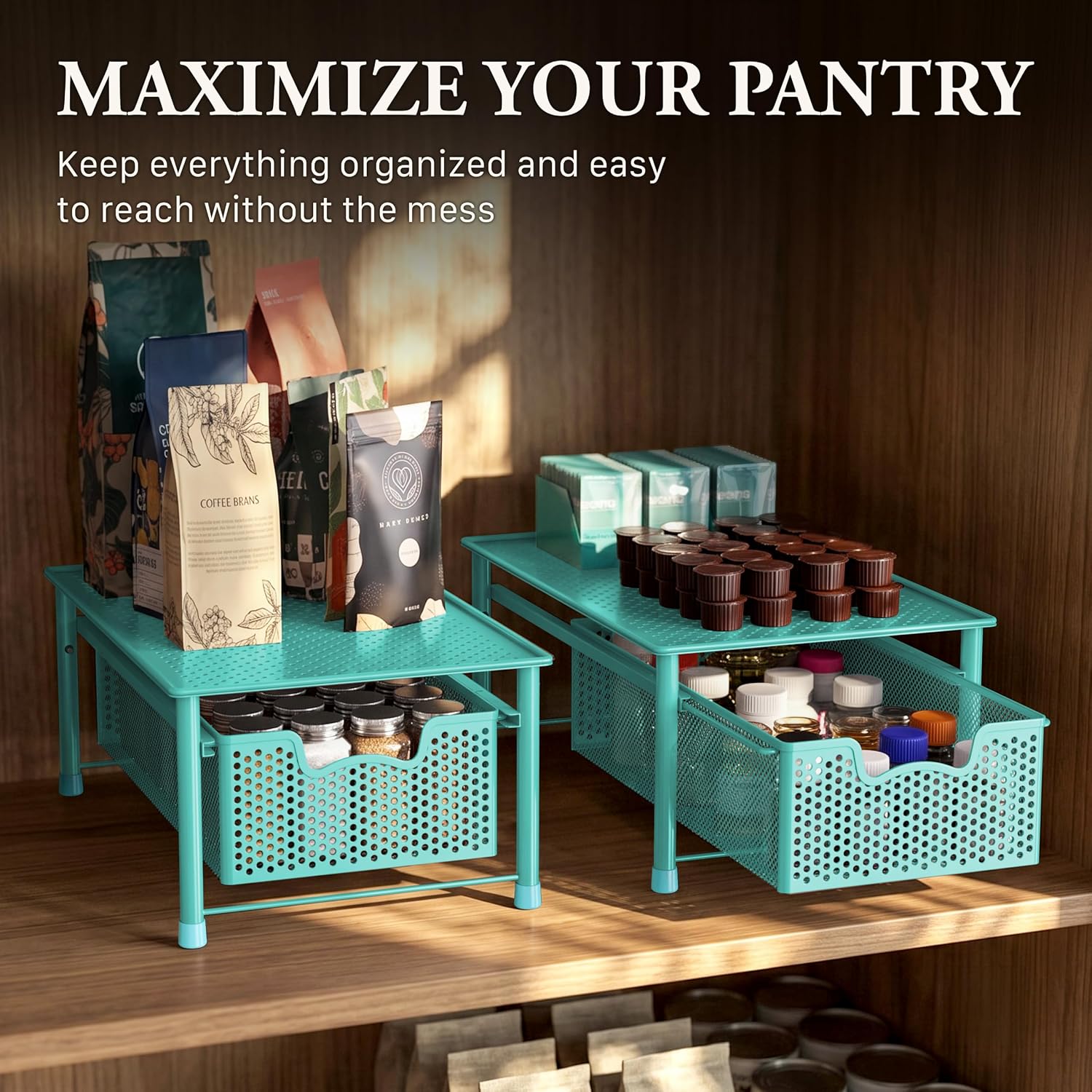 Simple Houseware Stackable 3 Tier Sliding Basket Organizer Drawer, Silver