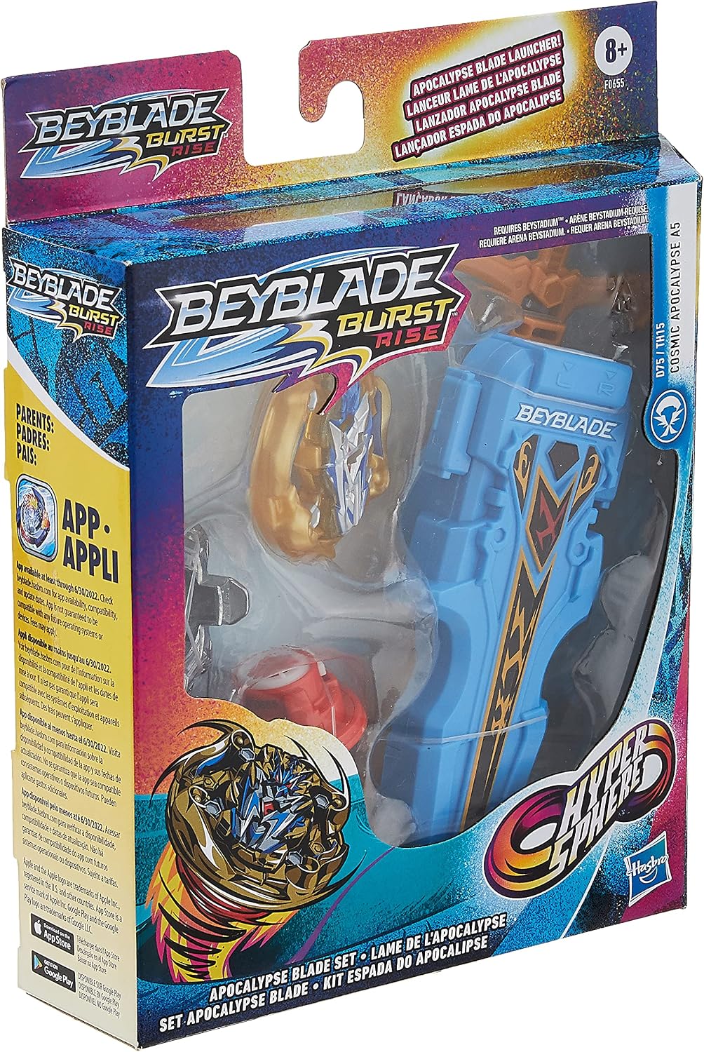 Beyblade Burst Rise Hypersphere Apocalypse Blade Set - Right/Left-Spin Launcher with Right-Spin Battling Top Toy, Ages 8 and Up