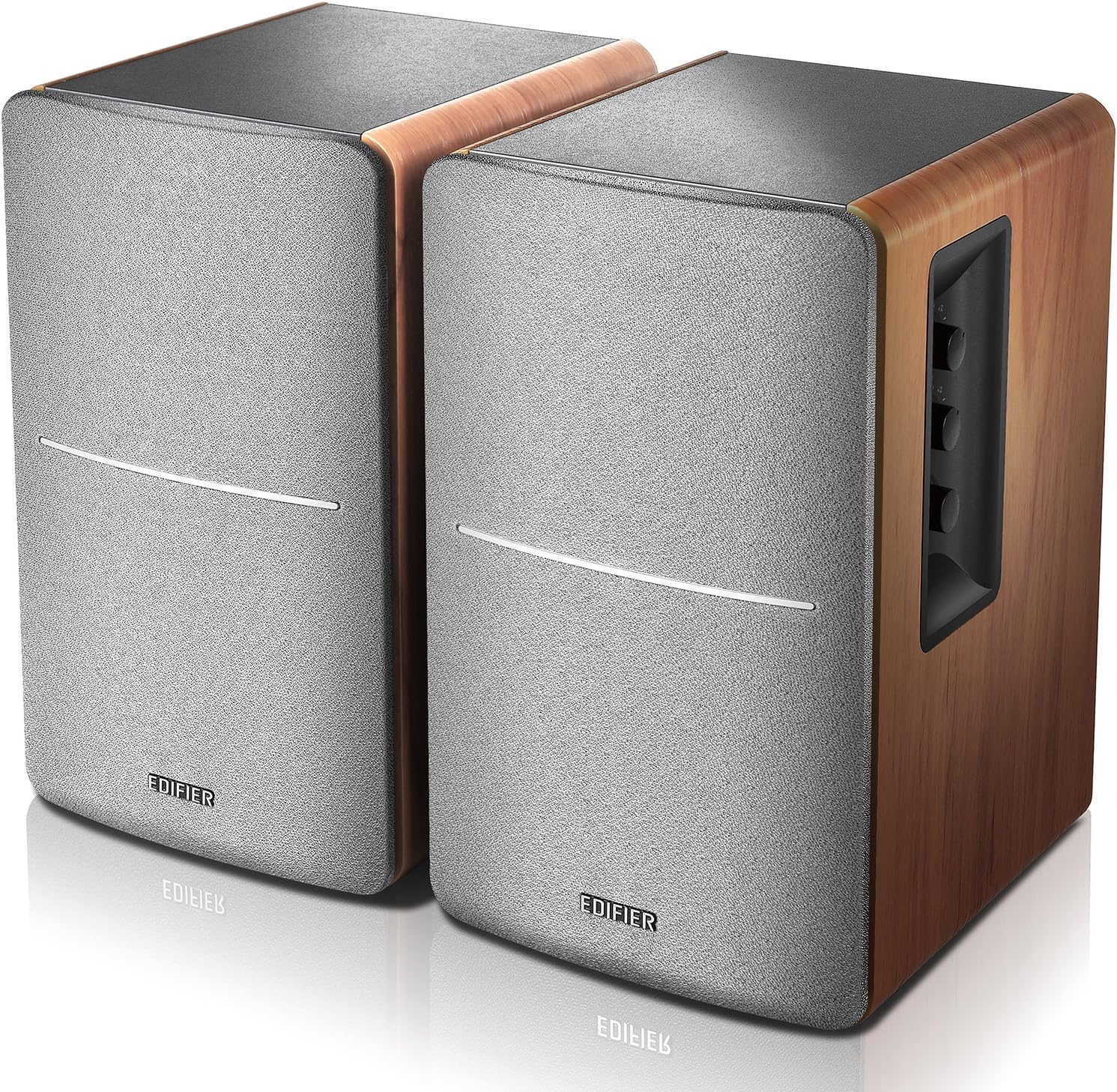 Edifier R1280DB Powered Bluetooth Bookshelf Speakers - Optical Input - Wireless Studio Monitors - 4 Inch Near Field Speaker - 42W RMS - Wood Grain (Black)