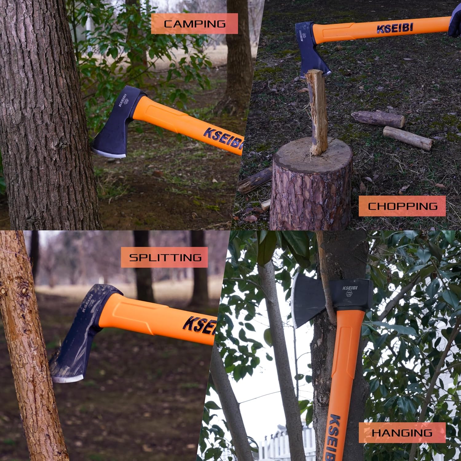 KSEIBI Wood Axe, Small Outdoor Camp Hatchet for Splitting and Kindling Wood