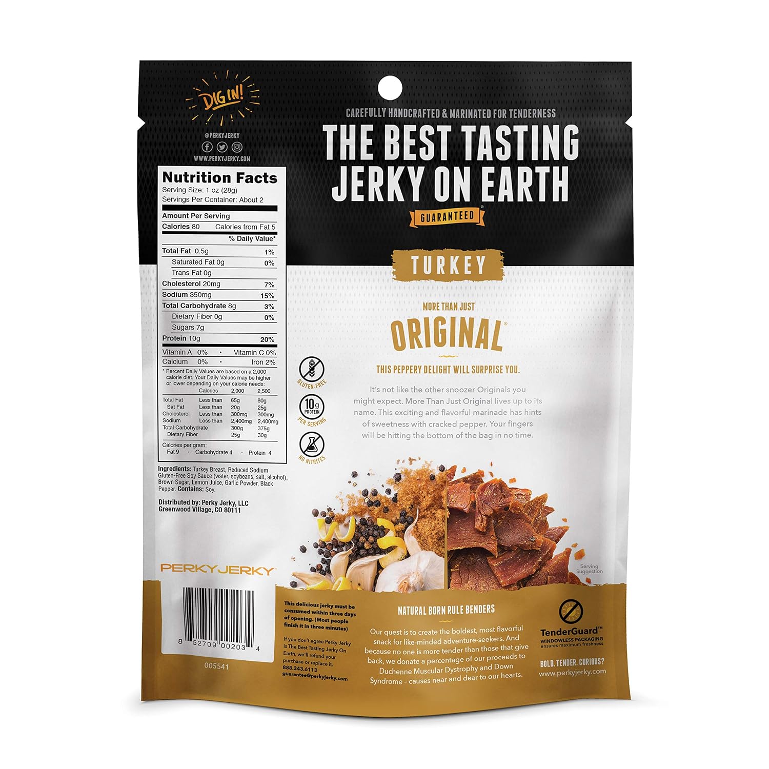 Perky Jerky Original Turkey Jerky, Low Sodium - 10g Protein per Serving - Low Fat - 100% U.S. Sourced - Tender Texture and Bold Flavor, 2.2 Ounce (Pack of 12)