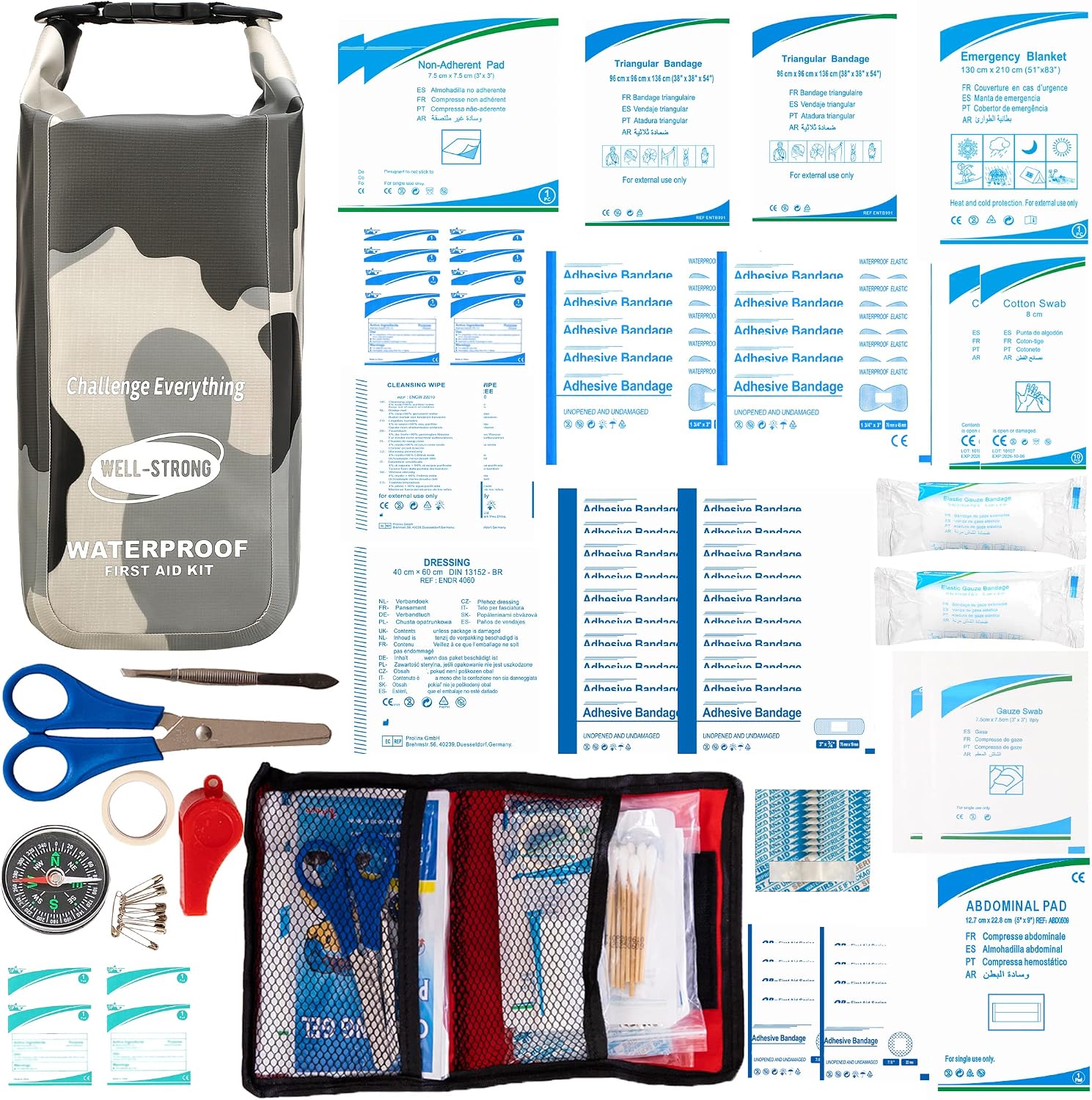 Waterproof First Aid Kit Roll Top Boat Emergency Kit with Waterproof Contents for Fishing Kayaking Boating Swimming Camping Rafting Beach Red