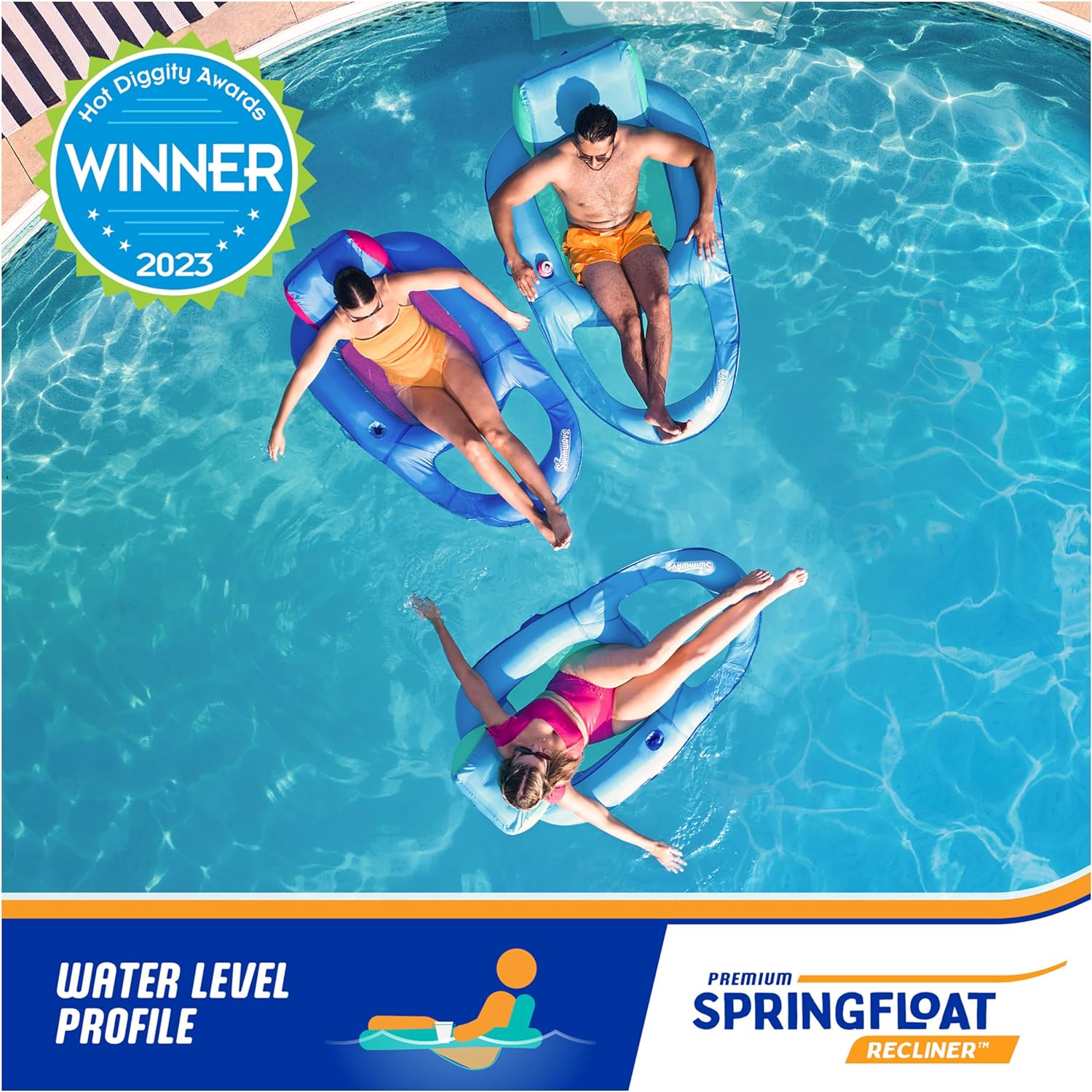 SwimWays Spring Float Recliner Chair for Swimming Pool, Inflatable Pool Floats Adult with Fast Inflation, Cup Holder & Foot Rest for Ages 15 & Up