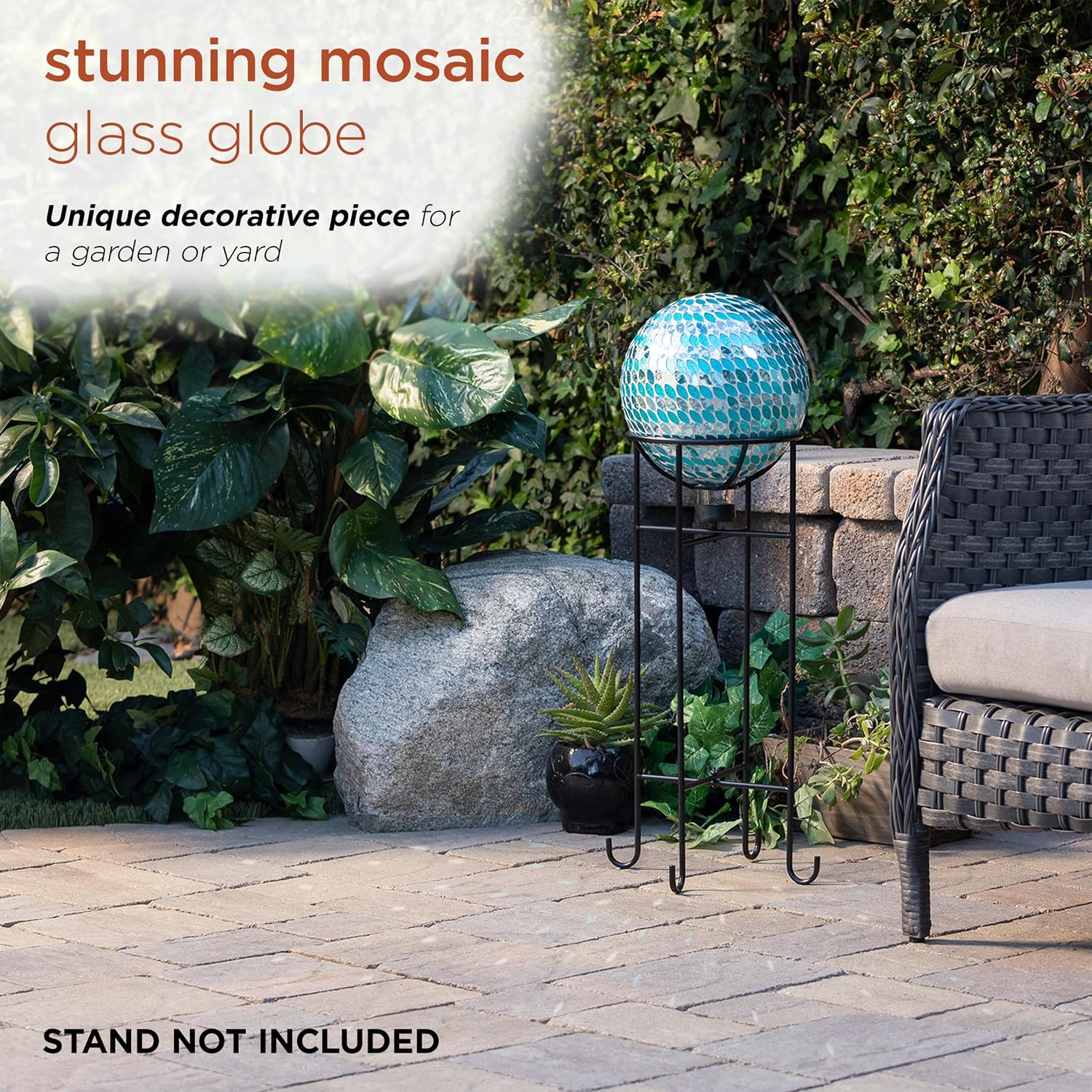 Alpine Corporation 10" Diameter Indoor/Outdoor Glass Mosaic Gazing Globe Yard Decoration, Purple Pearlized Petals Design