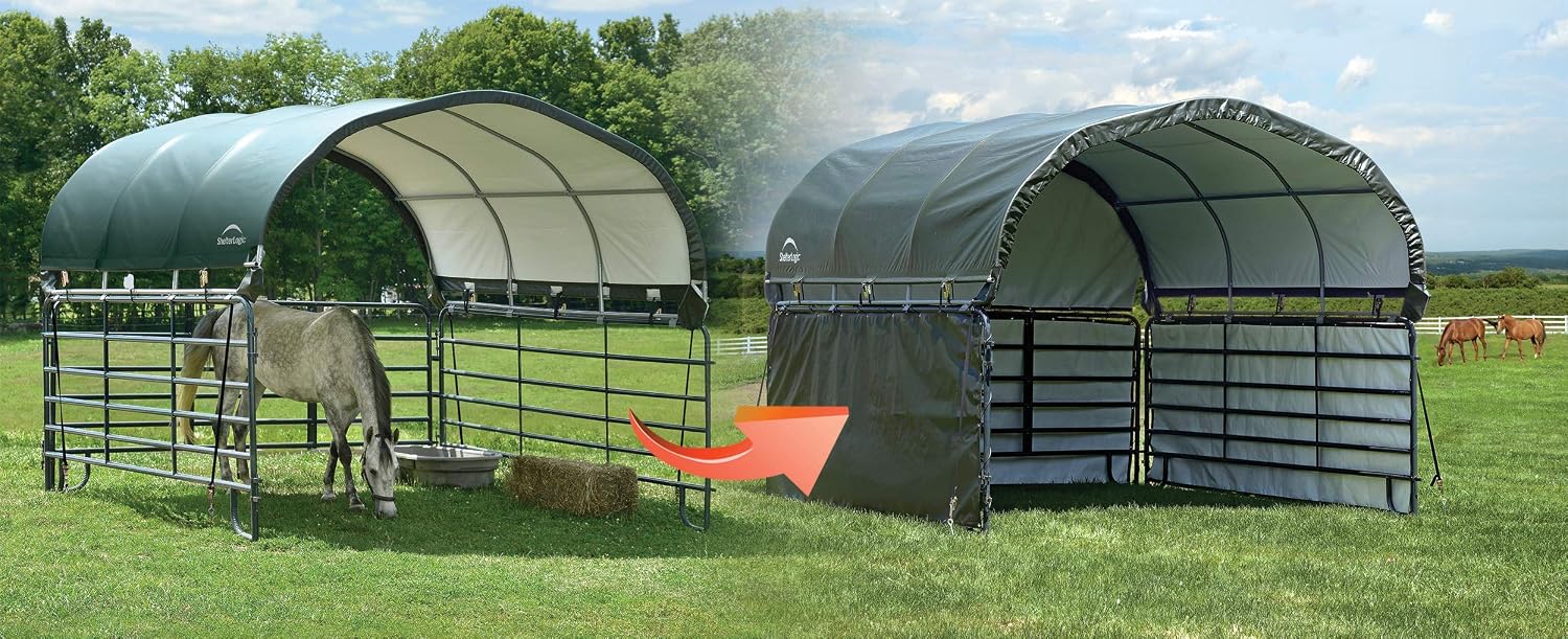 ShelterLogic 10' x 10' Enclosure Kit for Outdoor Corral Shelter Cover (Corral Frame and Panels, Top Cover NOT Included) Green