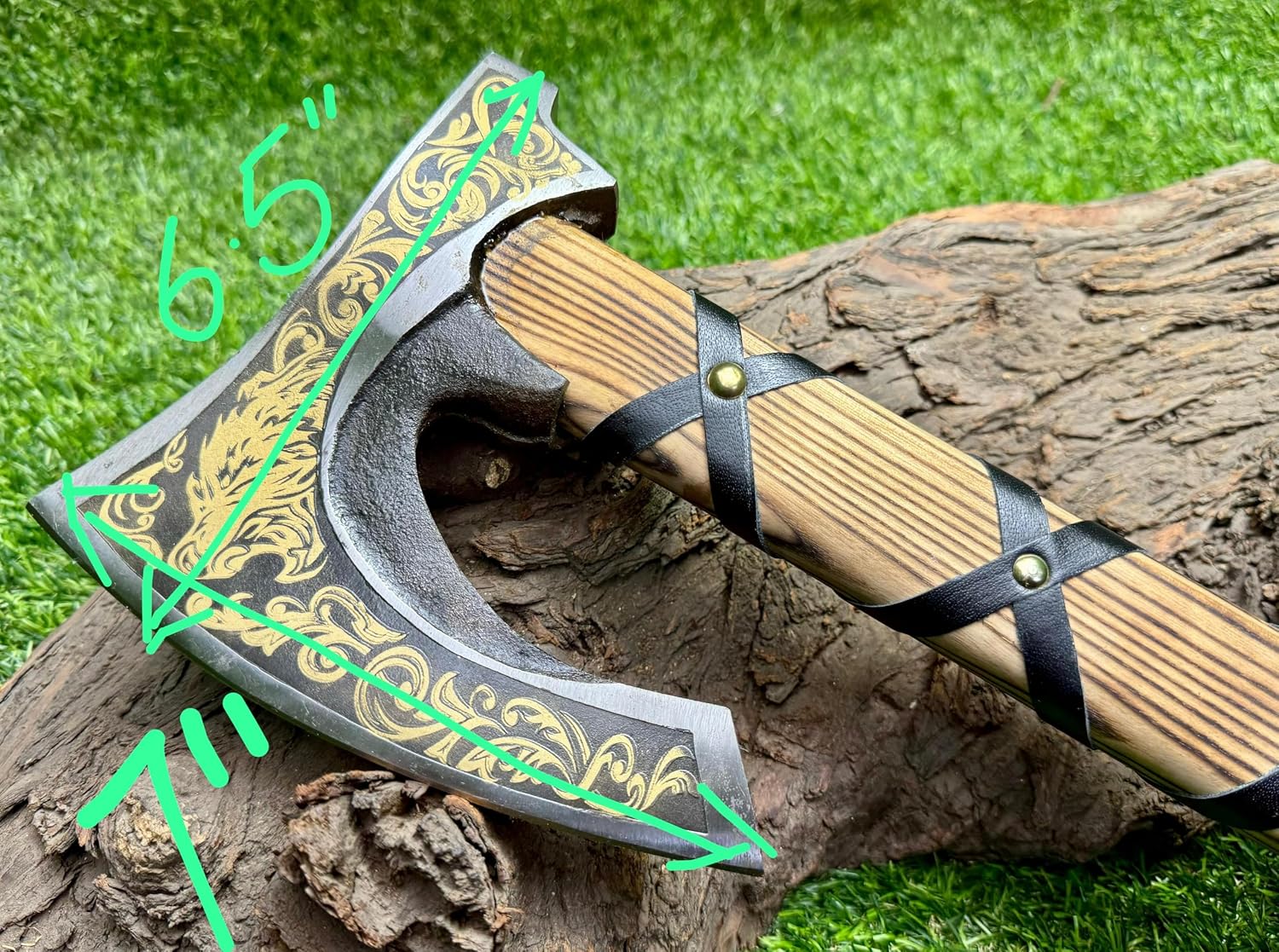Poshland AX-7000 Custom Gift Forged Carbon Steel Viking Axe with Rose Wood Shaft, Viking Bearded Camping Axe