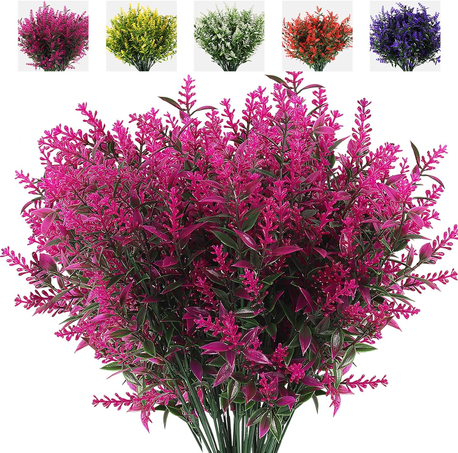 RECUTMS Artificial Greenery Lavender Fake Shrubs Flowers 8 Pcs UV Resistant