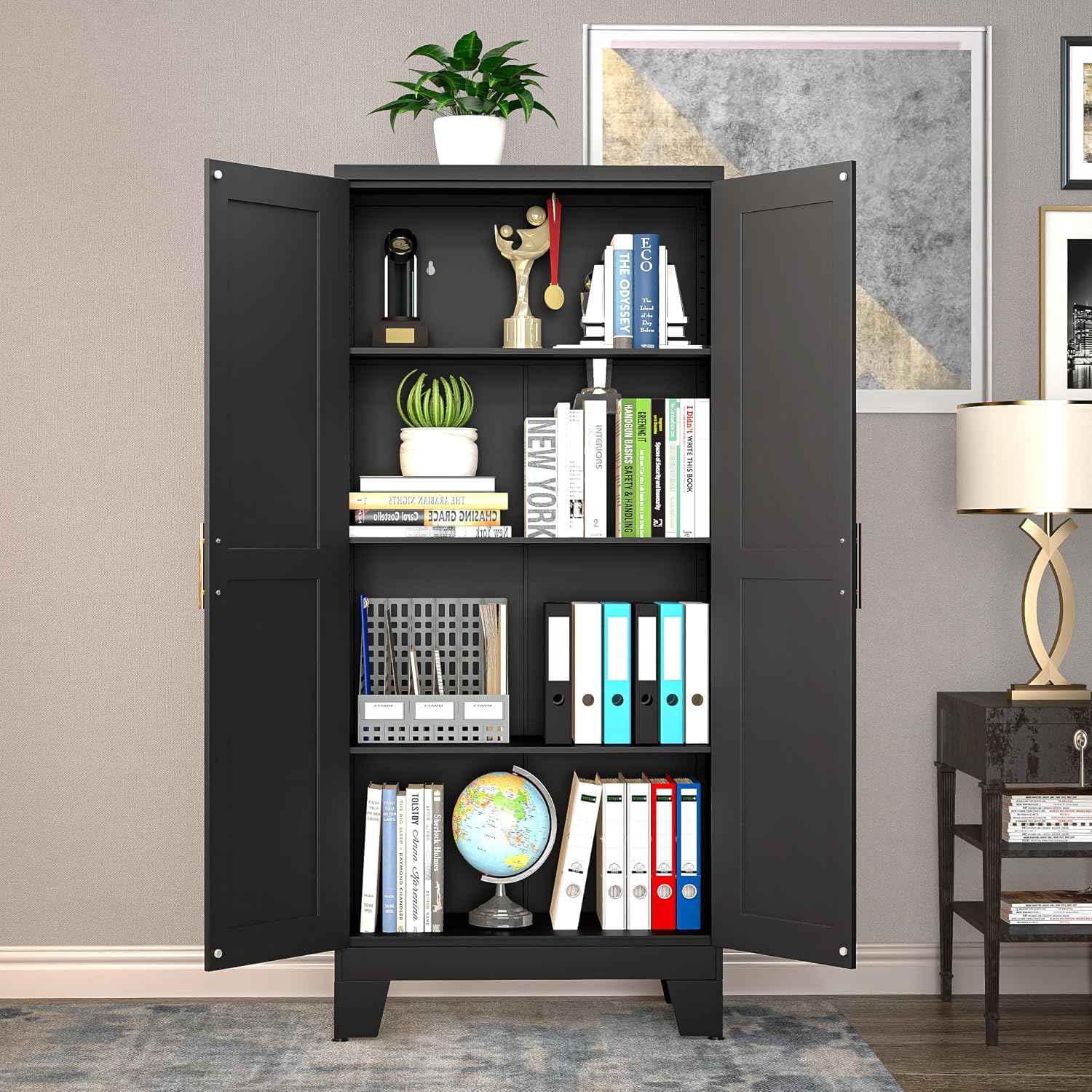 GAIOUS 75.2" Tall Metal Kitchen Pantry Storage Cabinets with 2 Door and 5 Adjustable Shelves, Cupboard for Kitchen, Dining Room, Living Room and Bathroom, White