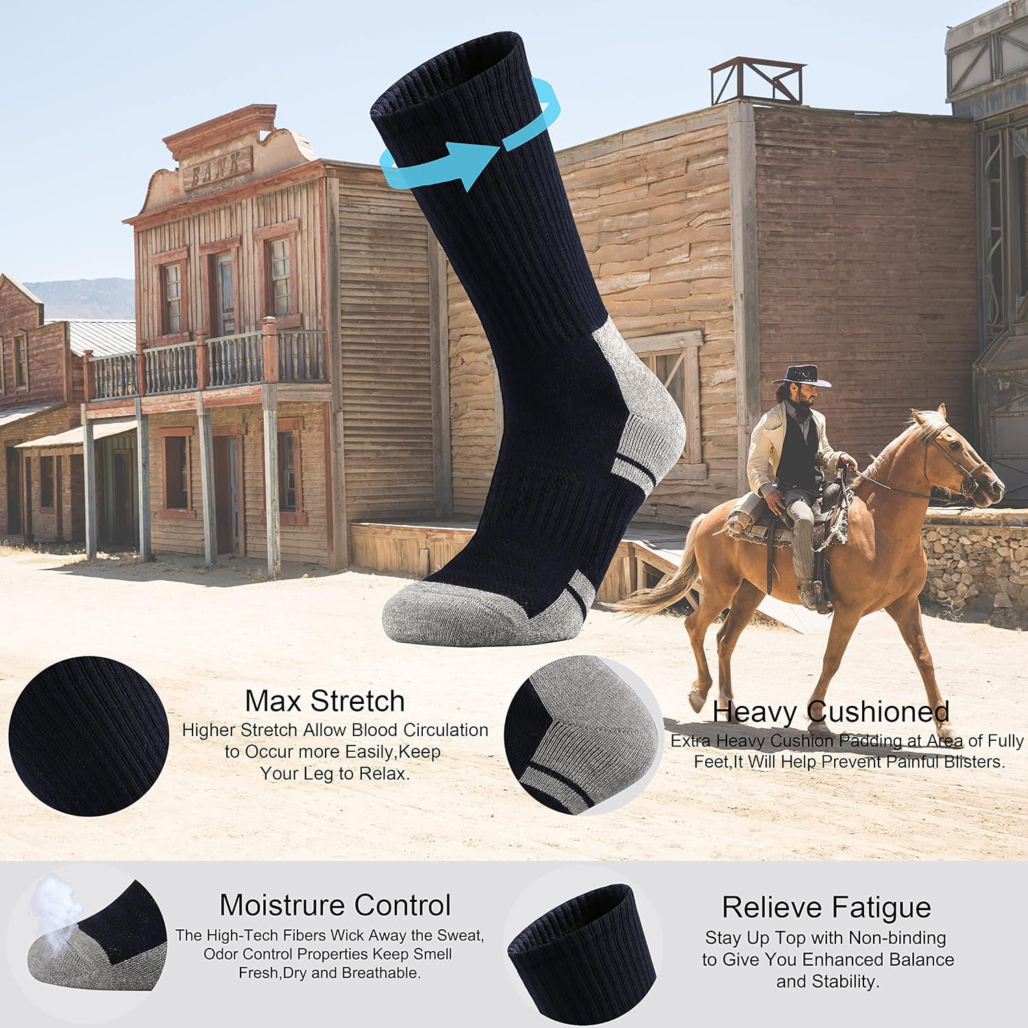 Ortis Cotton Cushion Crew Athletic Socks for Men Work Boot Sports Exercise