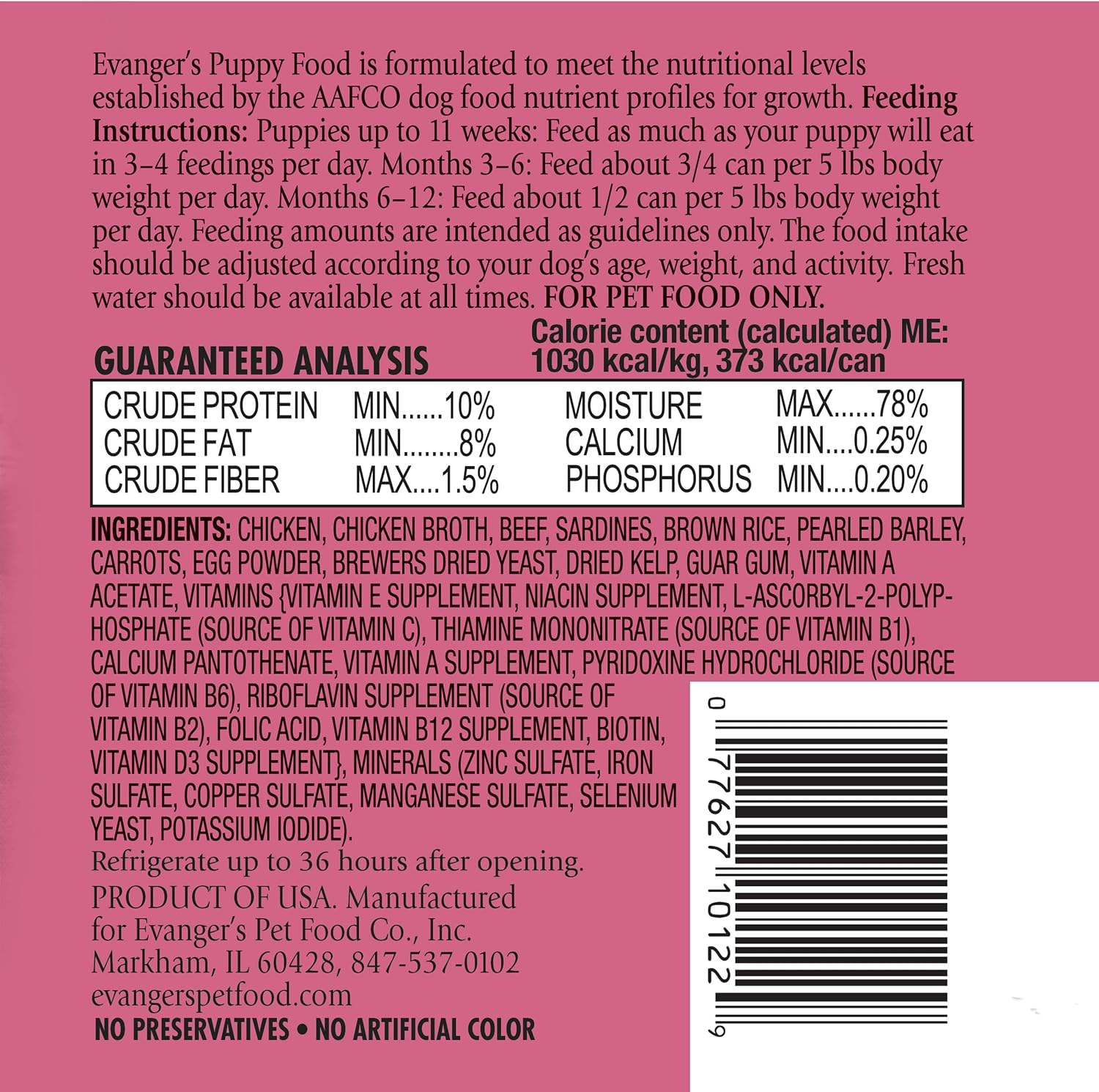 Evanger's Heritage Classic Puppy Food – 12 Count, 12.5 oz Each – Tasty Meat-Based Formula for Puppies & Underweight Dogs – Added Vitamins & Chelated Trace Minerals – Grain & Gluten Free