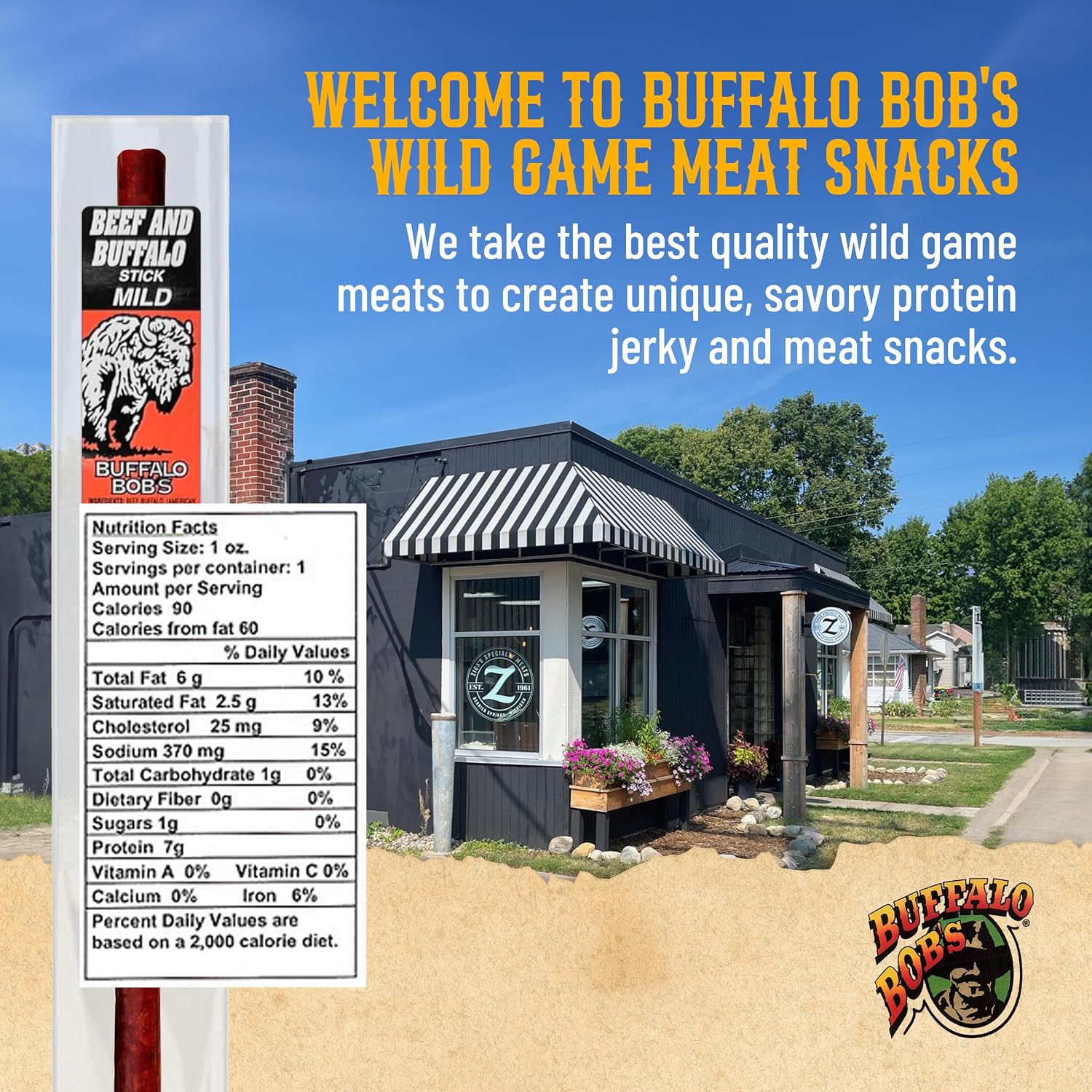 Buffalo Bob's Wild Game Meat Snacks (1oz Stick, 10 Pack) Exotic Variety Assortment Sampler, Gift for Men/Dad, Stocking Stuffer, Adventure Enthusiast