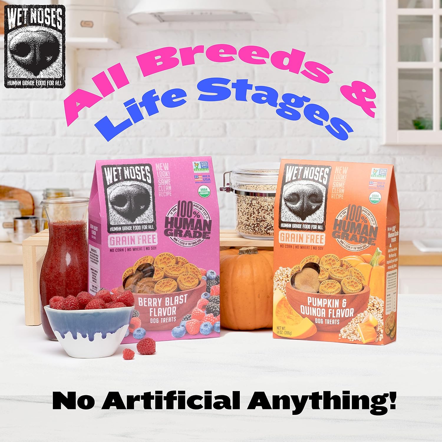 Wet Noses Organic Crunchy Dog Treats – All-Natural, Human-Grade, Non-GMO, Healthy Training & Delicious Snacks for Dogs