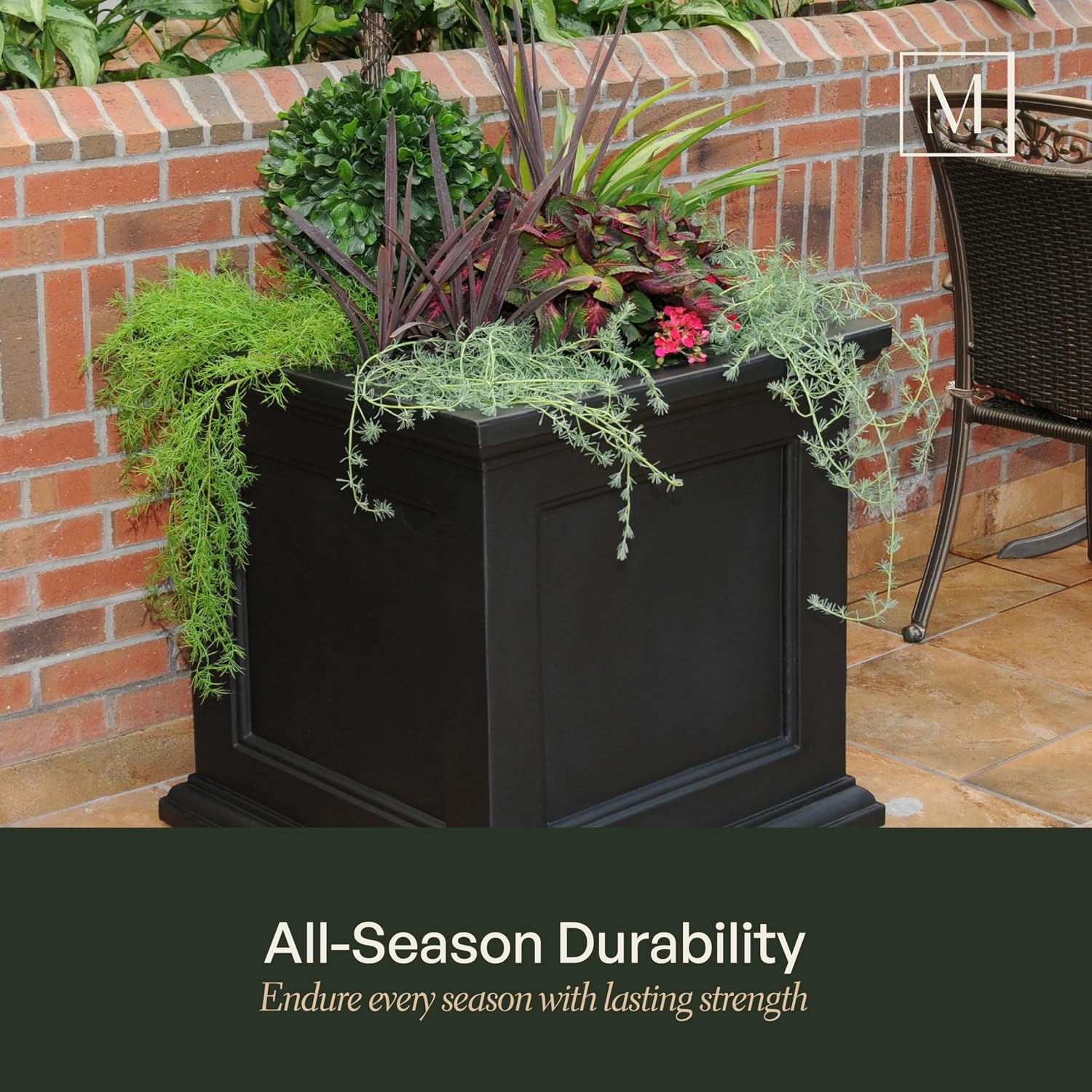 Mayne Fairfield 16in Self-Watering Square Planter, Black