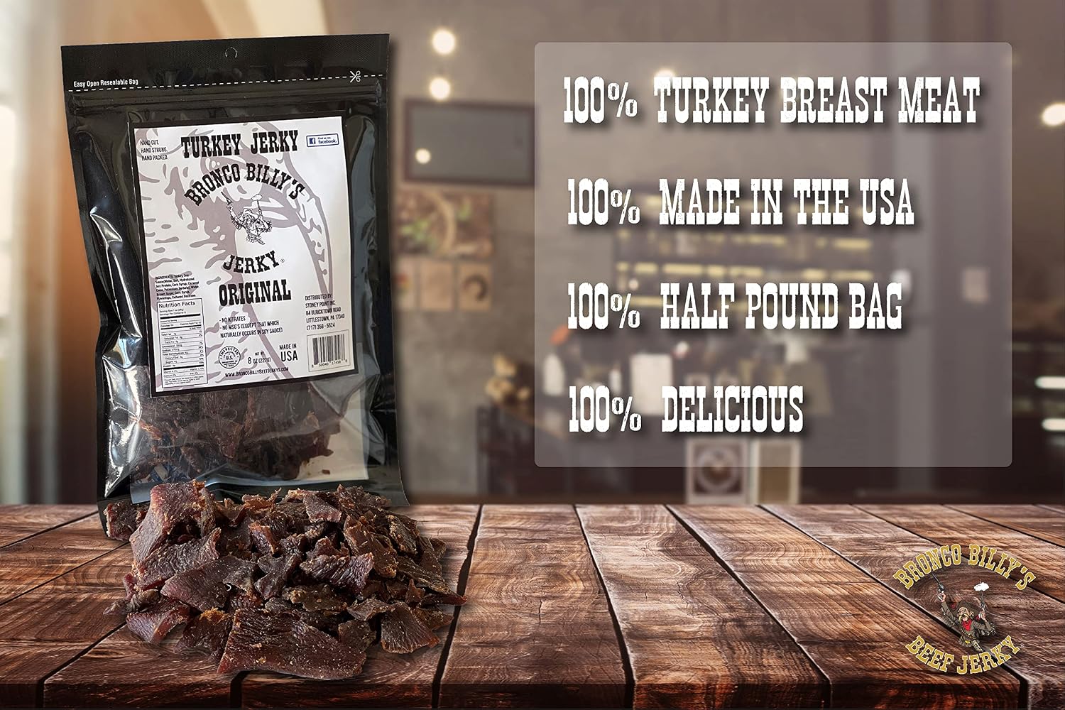 Bronco Billy's Beef Jerky Hickory Smoked Old Country Half Pound Resealable Bag