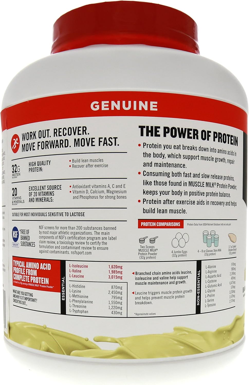 Muscle Milk Genuine Protein Powder, Chocolate, 4.94 Pound, 32 Servings, 32g Protein, 2g Sugar, Calcium, Vitamins A, C & D, NSF Certified for Sport, Energizing Snack, Packaging May Vary