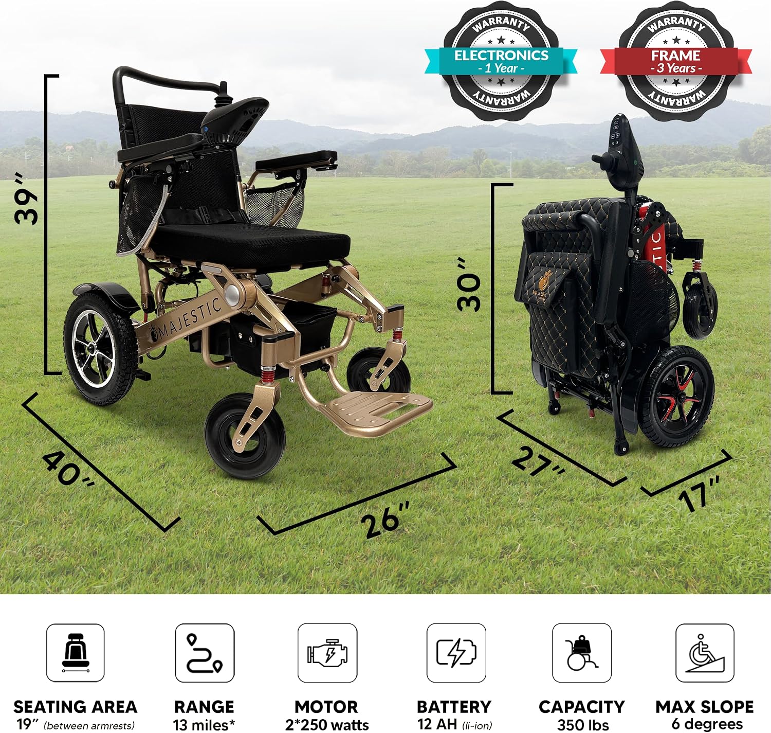 Electric Wheelchairs for Adults, 350 lbs Capacity, Up to 13 Miles Range, Lightweight Wheelchair for Seniors, Remote Controlled Wheel Chair