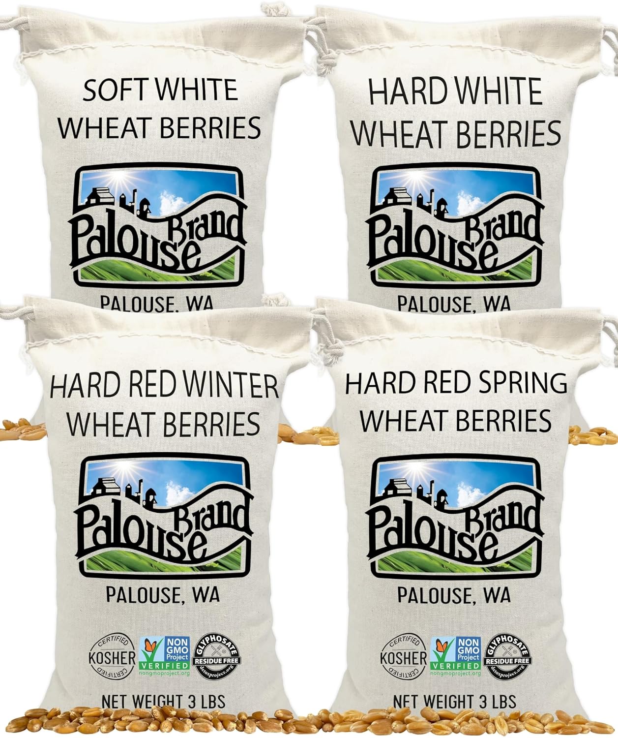 Palouse Brand Certified Glyphosate Residue Free Hard Red Winter Wheat Berries | 5 LBS | Family Farmed in Washington State | Non-GMO Project Verified | Certified Kosher Parve