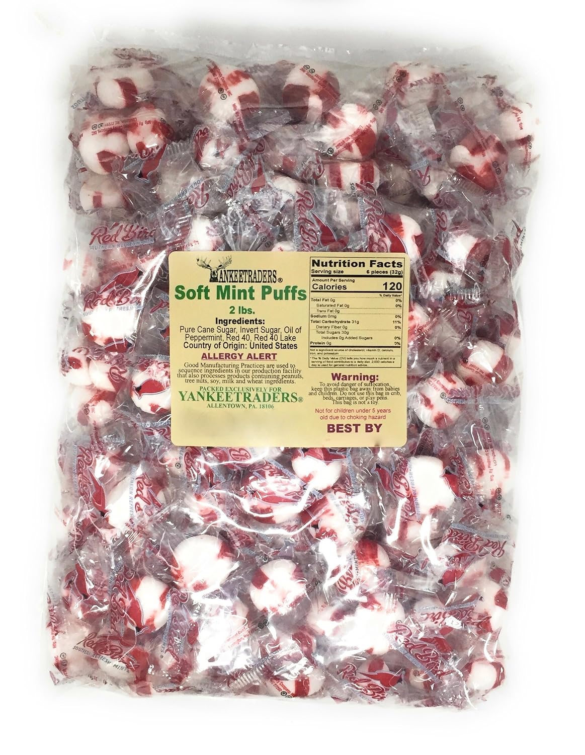 Holiday Mint Puffs, Individually Wrapped - 2 Pounds, Bulk