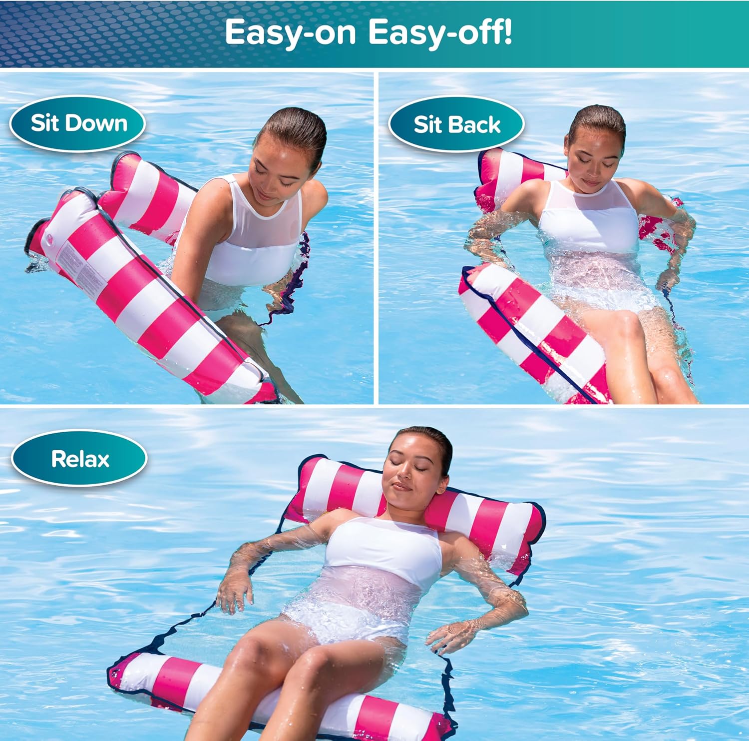 Aqua 4-in-1 Monterey Hammock Pool Float & Water Hammocks – 2-3-4 Multipacks – Multiple Colors/Styles – for Adults and Kids Floating