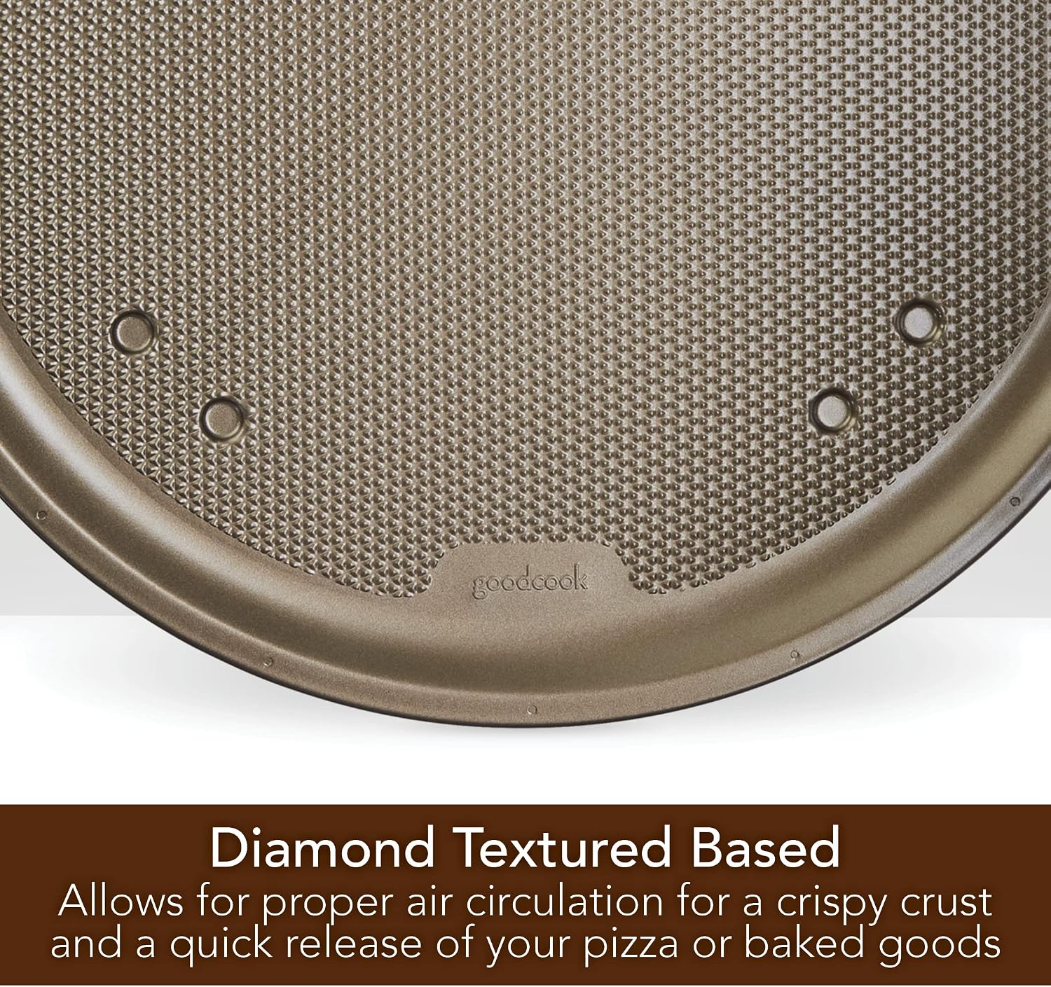 GoodCook Sweet Creations Nonstick Textured Pizza Pan, 16", Champagne Pewter