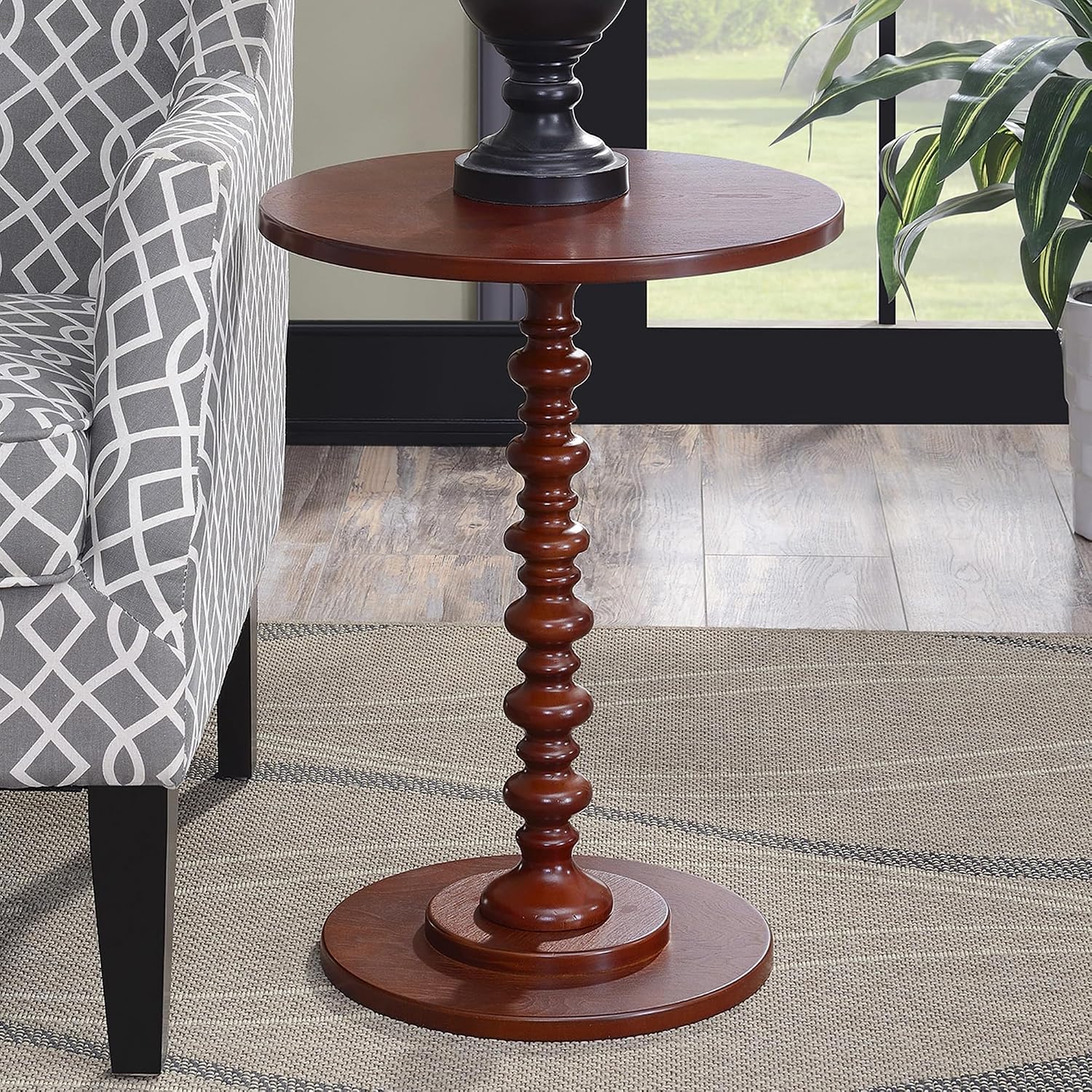 Convenience Concepts Palm Beach Spindle Table 17.75" - Traditional Round End Table for Living Room, Turned Solid Wood Side Table, Classic Display Pedestal Table, Espresso
