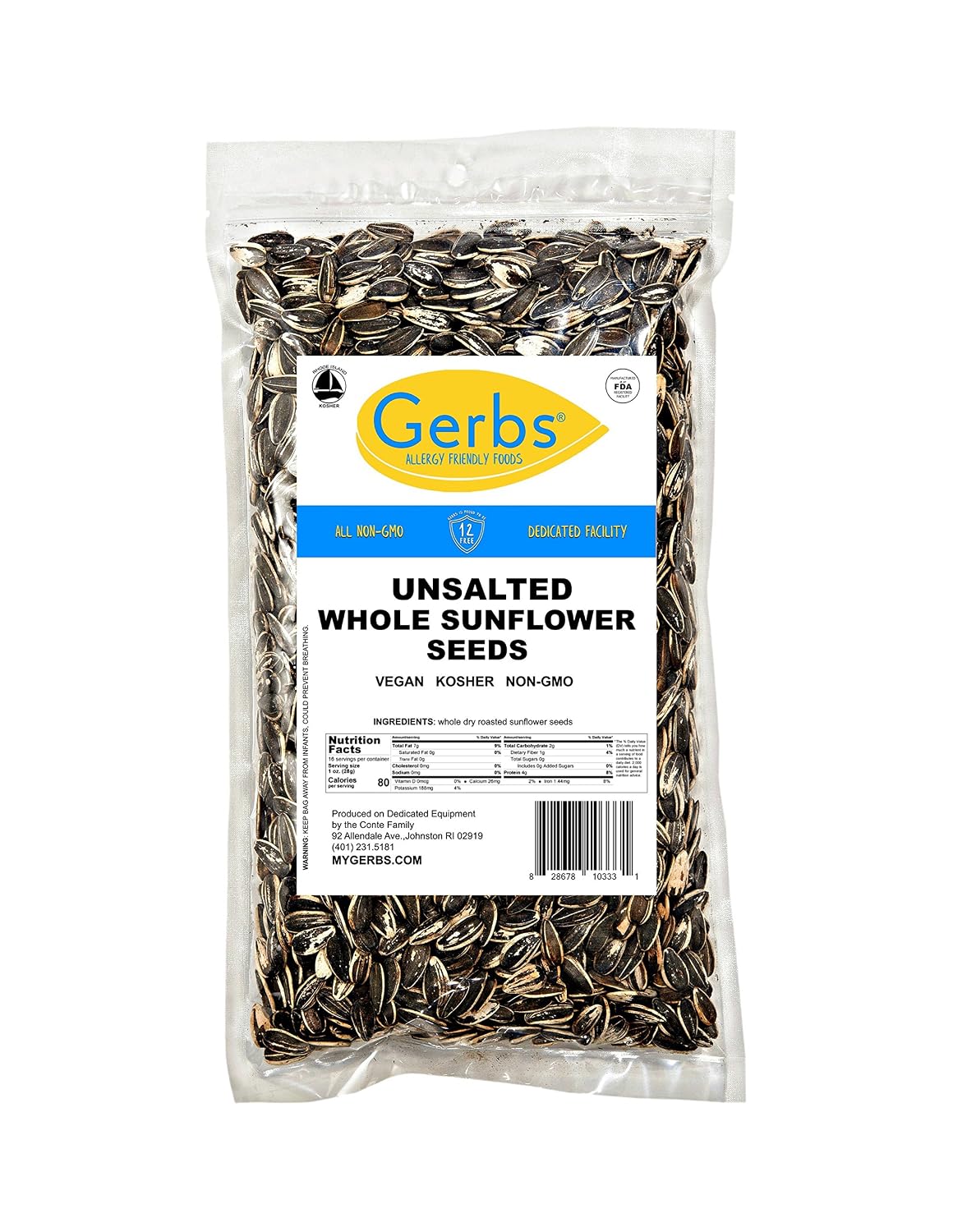 Lightly Sea Salted Sunflower Seed in Shell by Gerbs - 2 LBS - Top 11 Food Allergen Free & Non GMO - Premium Dry Roasted Seeds – COG USA | Small Batch, No Artificial Additives, Resealable Bag | Crack-and-Eat Crunchy Snack | Top 14 Allergen-Free