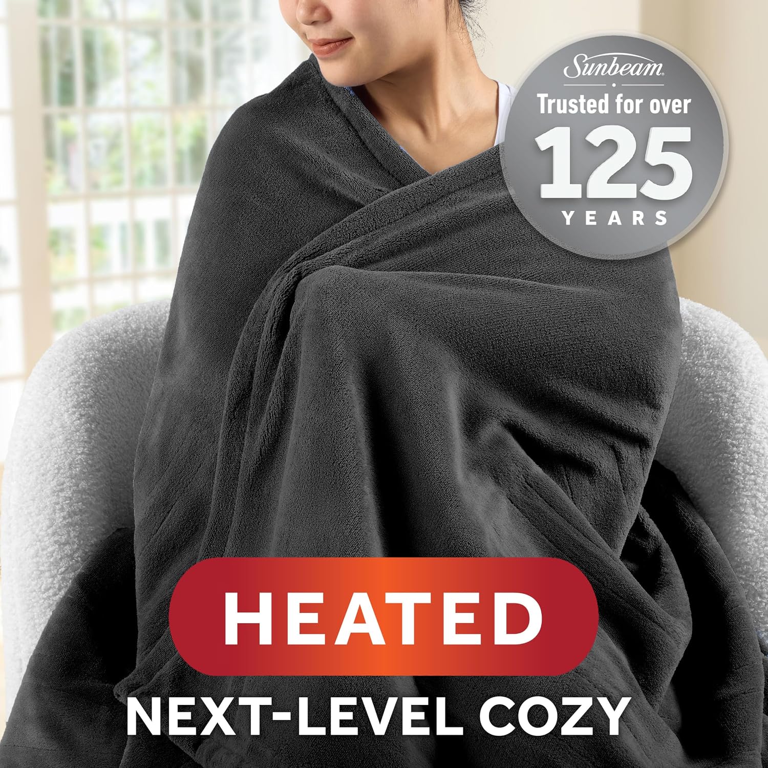 Sunbeam Electric Royal Posh Velvet Heated Blanket, 12 Heat Settings, 12-Hour Selectable Auto Shut-Off, Fast Heating, Warm and Lush, Champagne Color, King, 90" x 100"
