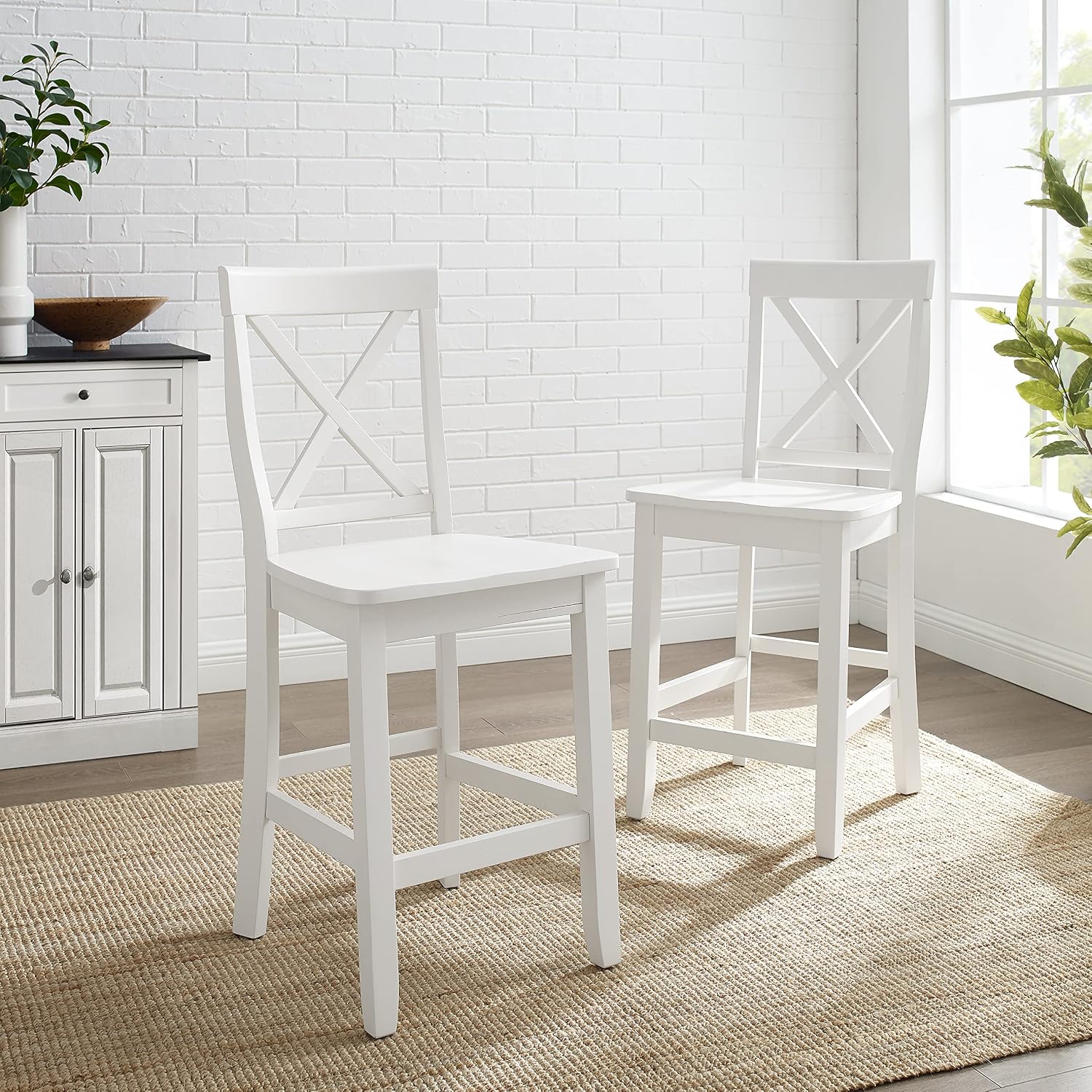 Crosley Furniture X-Back Wood Bar Stools Set of 2, Black, 30-inch
