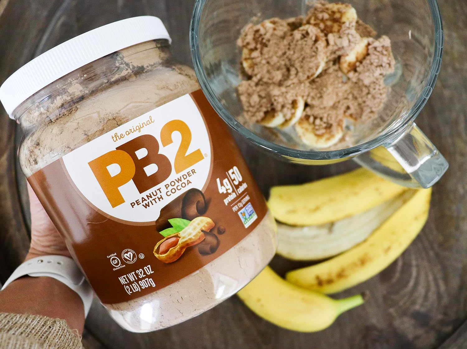 PB2 Powdered Chocolate Peanut Butter with Cocoa - 4g of Protein, 90% Less Fat, Certified Gluten Free, Only 50 Calories per Serving for Shakes, Smoothies, Low-Carb, Keto Diets