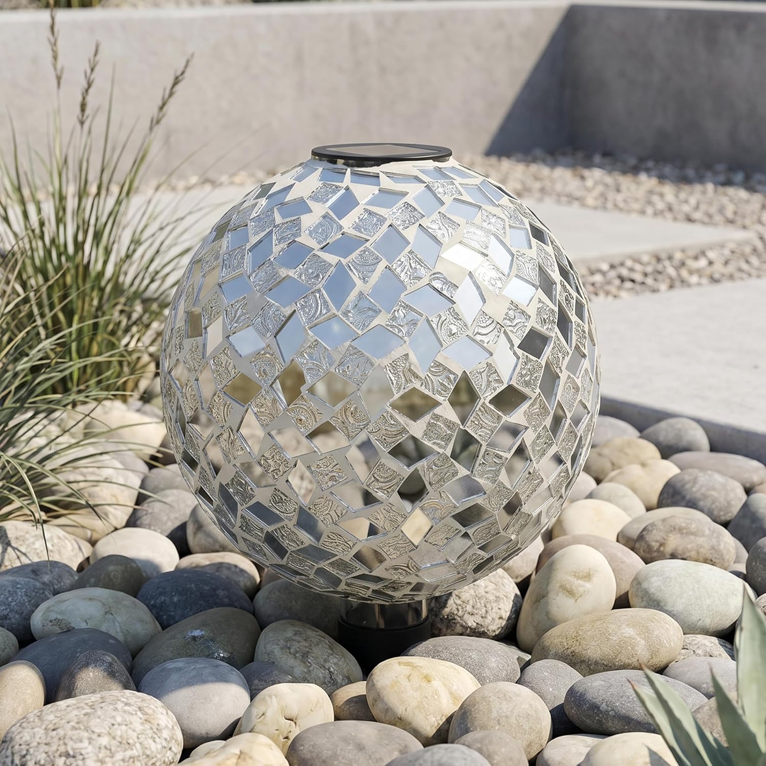 Sunnydaze Solar Gazing Ball for Garden, Mosaic Cool Blooms