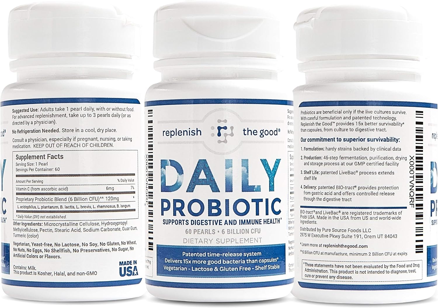 Replenish the Good Daily Probiotic - 6 Billion CFU - Supports Digestive Health -15x More Effective Than Regular Capsules - Relieves Gas, Bloated Stomach & Acid Reflux (60 Count)