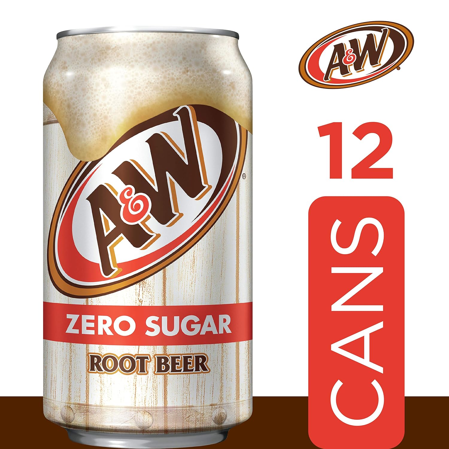 A&W Zero Sugar Root Beer Soda, 12 fl oz cans, 12 count