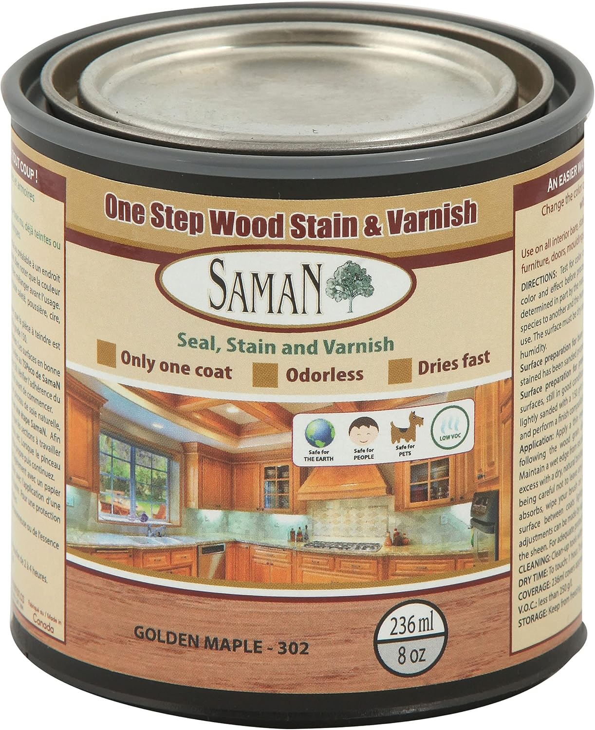 SamaN Interior One Step Wood Seal, Stain and Varnish – Oil Based Odorless Dye - Protection for Furniture and Fine Wood (Cedar SAM-303, 8 oz)