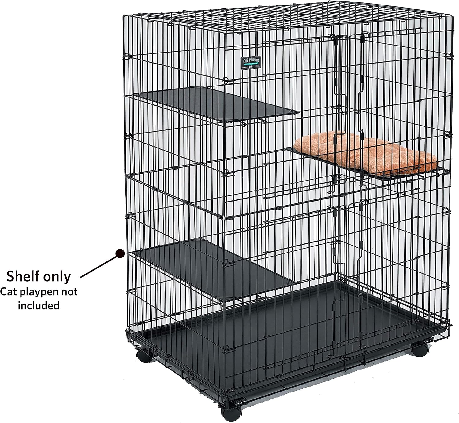 MidWest Homes for Pets Folding Metal Indoor Cat Playpen, Cage Includes Locking Wheels, 3 Platforms, Removable Tray, Plush Bed, Suited for 1-3 Cats
