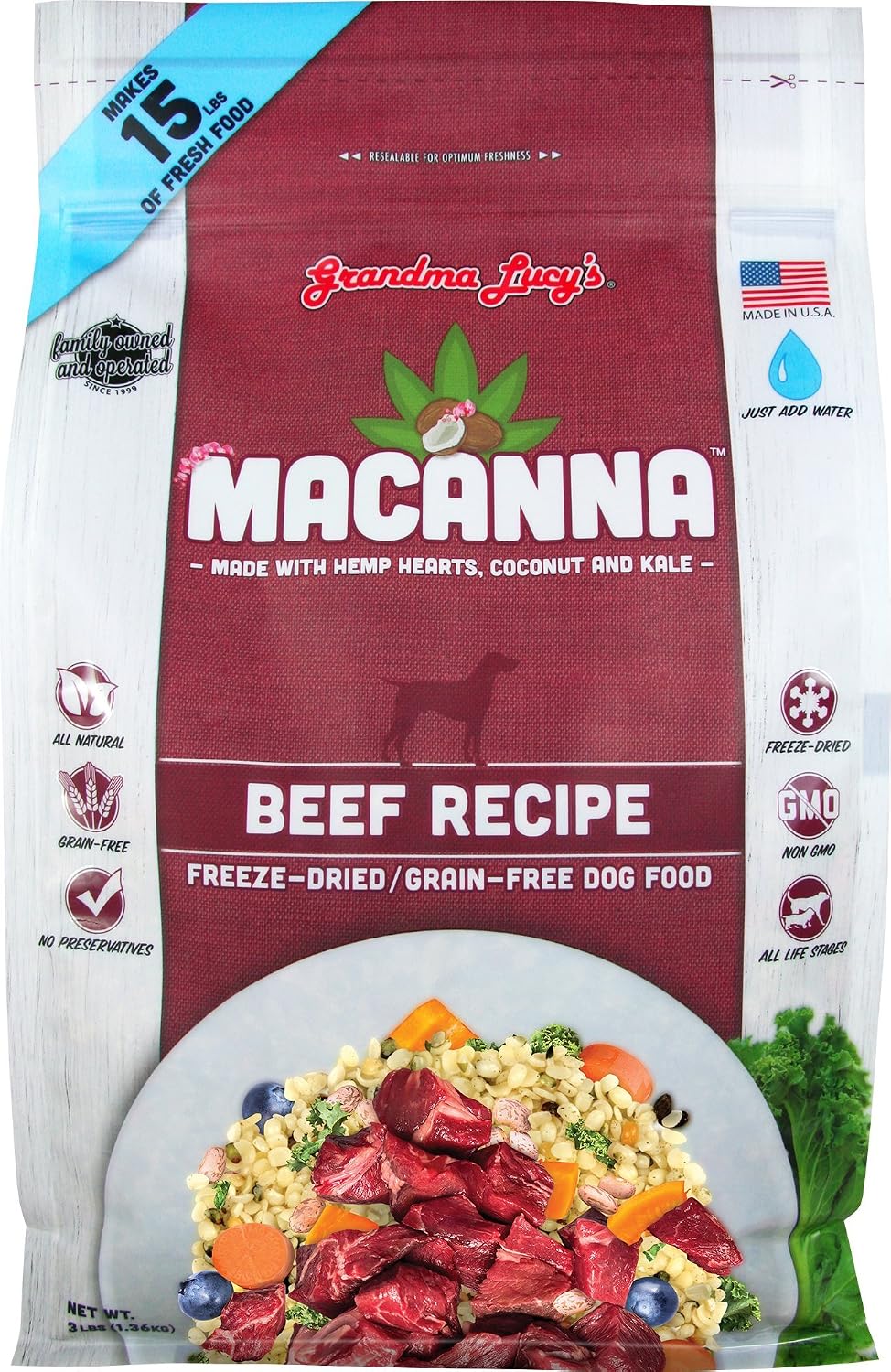 Grandma Lucy's Macanna Dog Food, Grain Free and Freeze-Dried - Salmon Recipe, 3Lb Bag