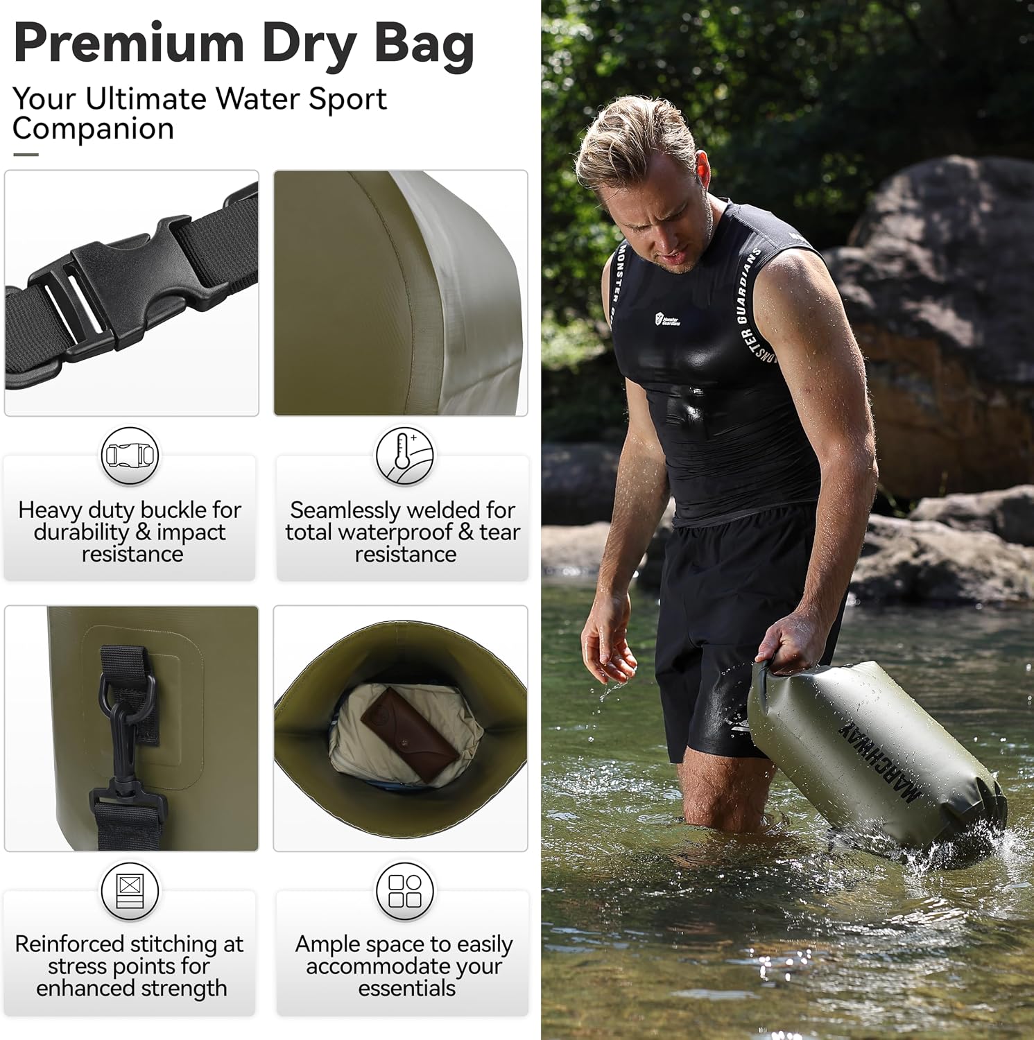 MARCHWAY Floating Waterproof Dry Bag Backpack 5L/10L/20L/30L/40L, Roll Top Sack Keeps Gear Dry for Kayaking, Rafting, Boating, Swimming, Camping, Hiking, Beach, Fishing