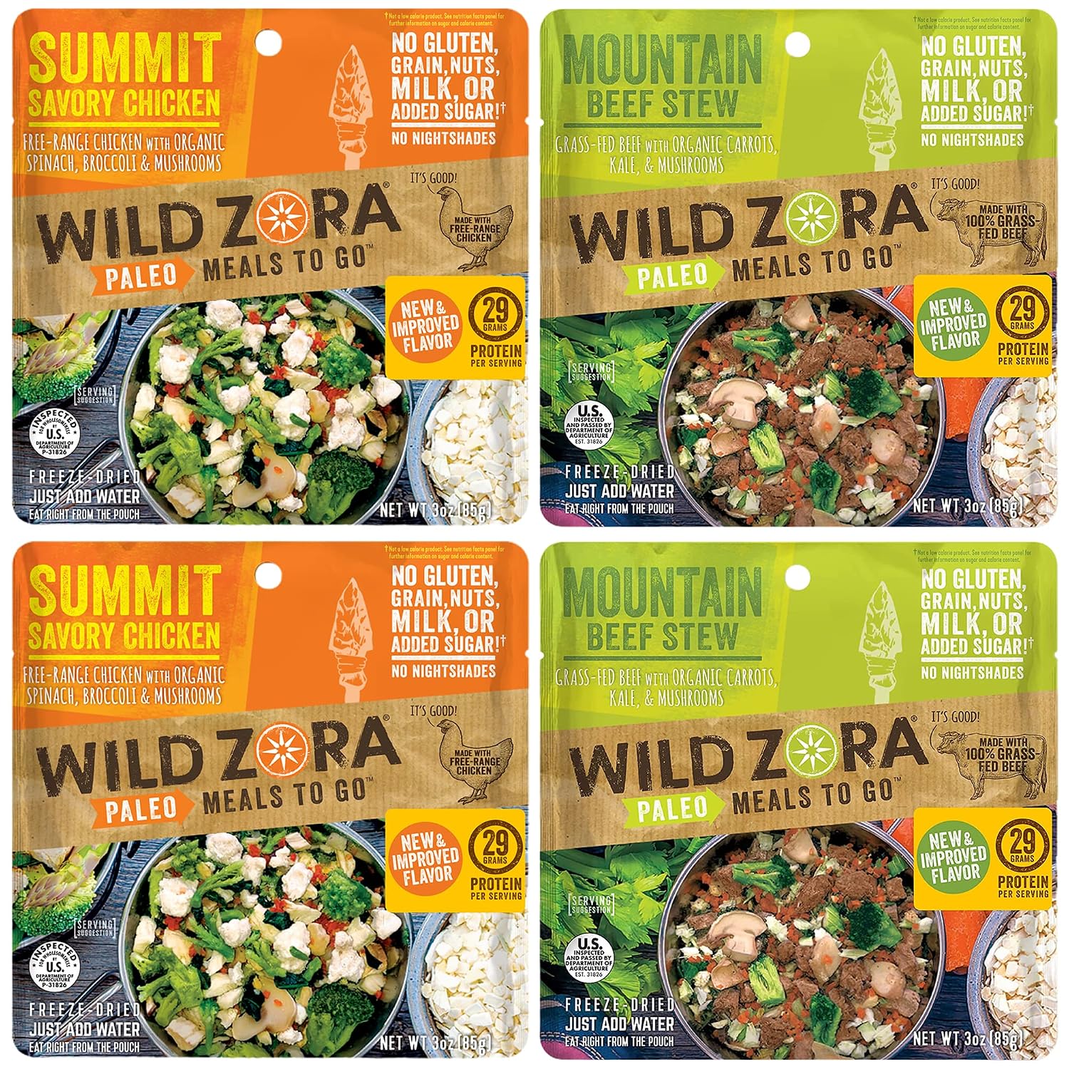 Wild Zora Paleo Freeze Dried Meals for Backpacking & Camping - Healthy Gluten Free & Grain Free Camping Meals/Backpacking Food + No Added Sugar - Great for Travel (Cliffside Coconut Berry 2-Pack)