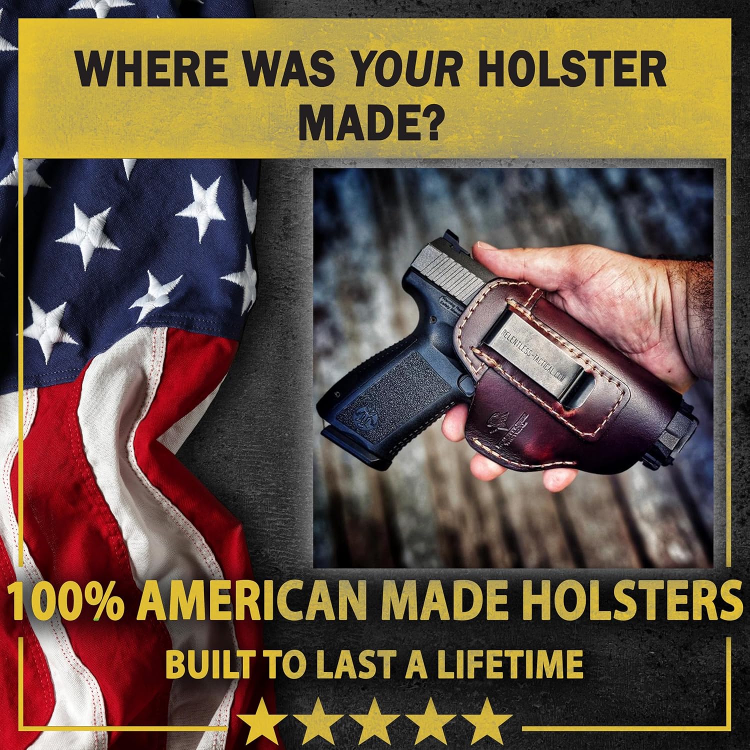 The Defender Leather IWB Holster for 1911 Style Handguns – Standard or Sweat Shield Versions – Made in USA – Fits Kimber, Colt, S&W, Sig Sauer, Ruger, Remington