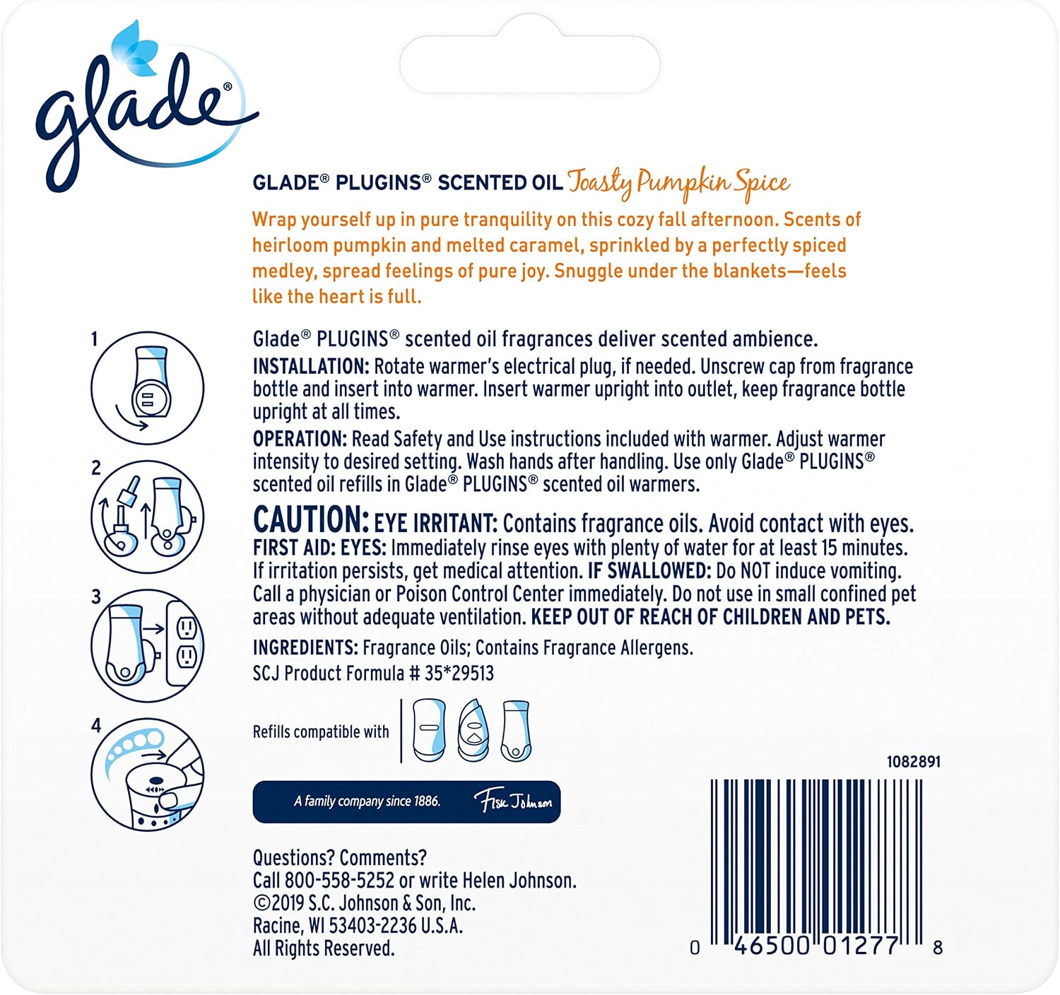 Glade PlugIns Scented Oil Air Freshener Refill 5 CT | Toasty Pumpkin Spice Scent - 0.67 Ounce Each | 3.35 FL. OZ. Total - Limited Edition